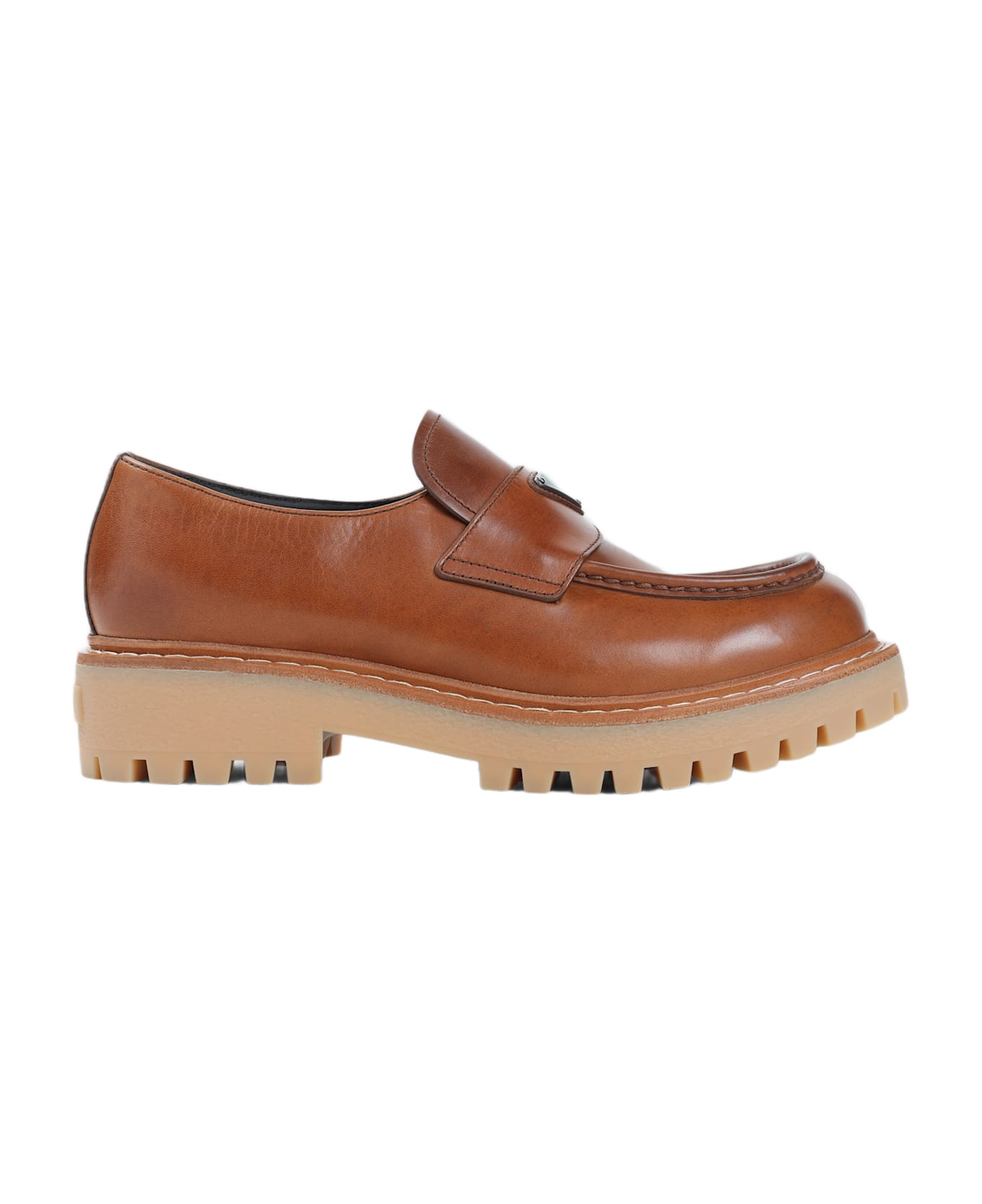 Prada Caramel Leather Loafers - COGNAC