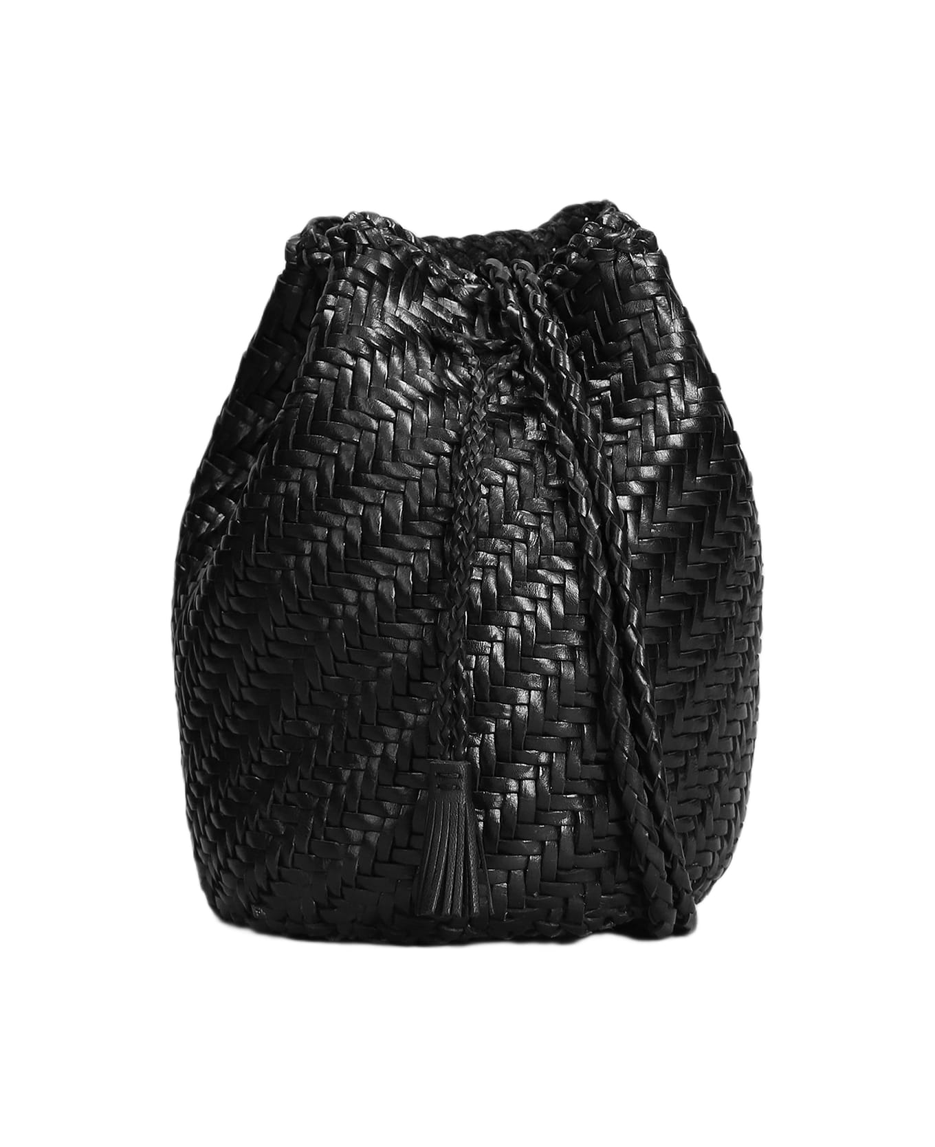 Dragon Diffusion Pompom Double Hand Bag In Black Leather - black