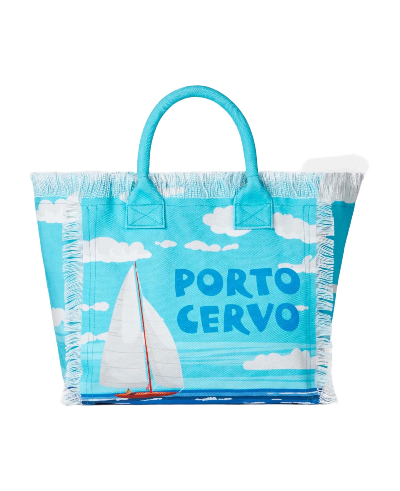 MC2 Saint Barth Vanity Canvas Shoulder Bag With Porto Cervo Print - BLUE