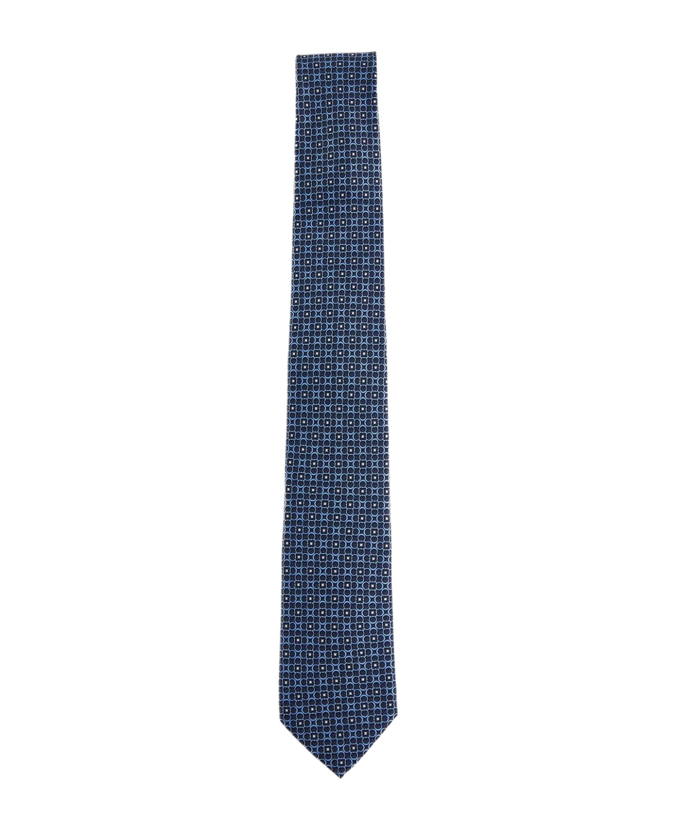 Ferragamo Verve Gancini Silk Tie - BLUE/WHITE