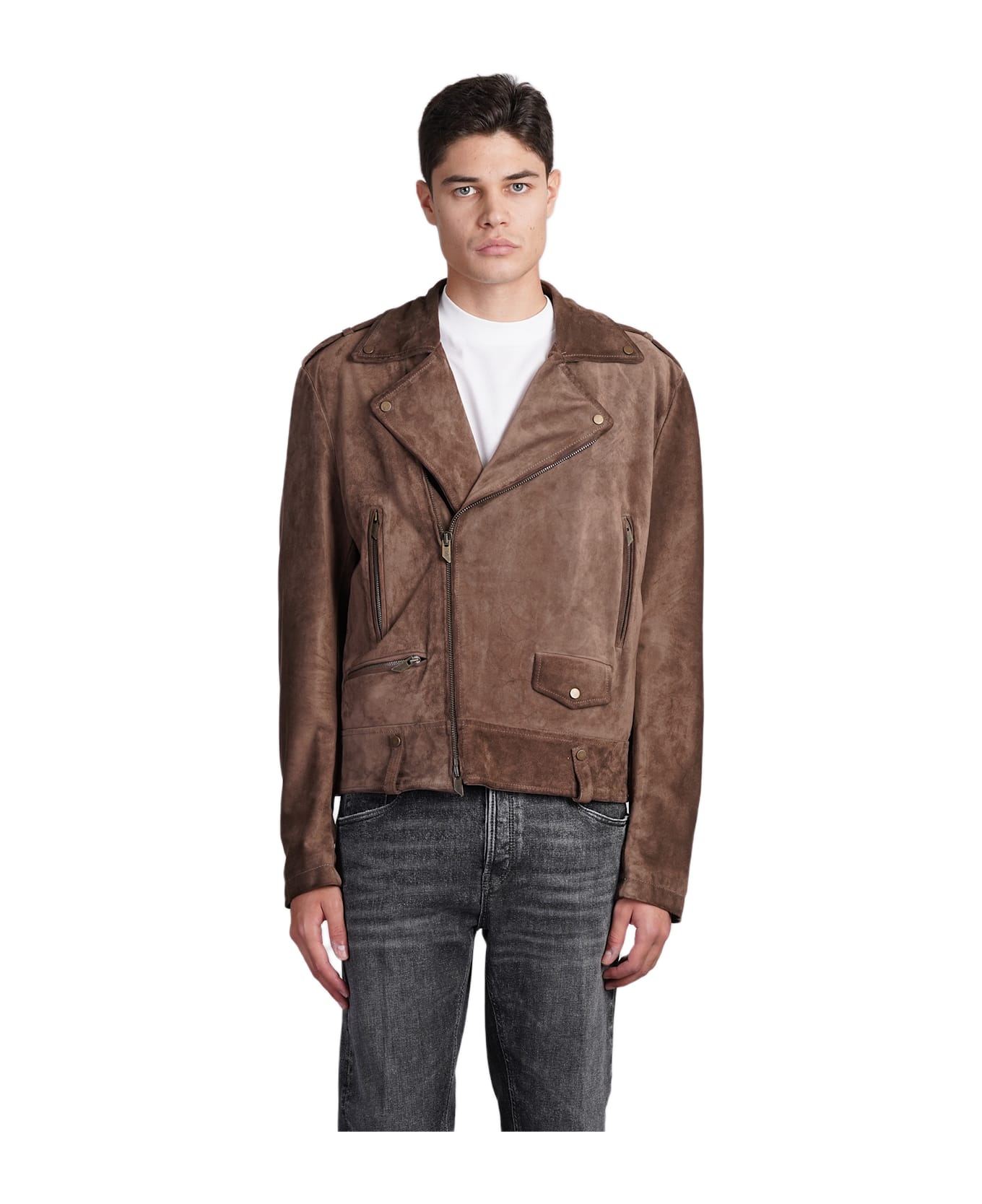 Salvatore Santoro Biker Jacket In Brown Leather - brown