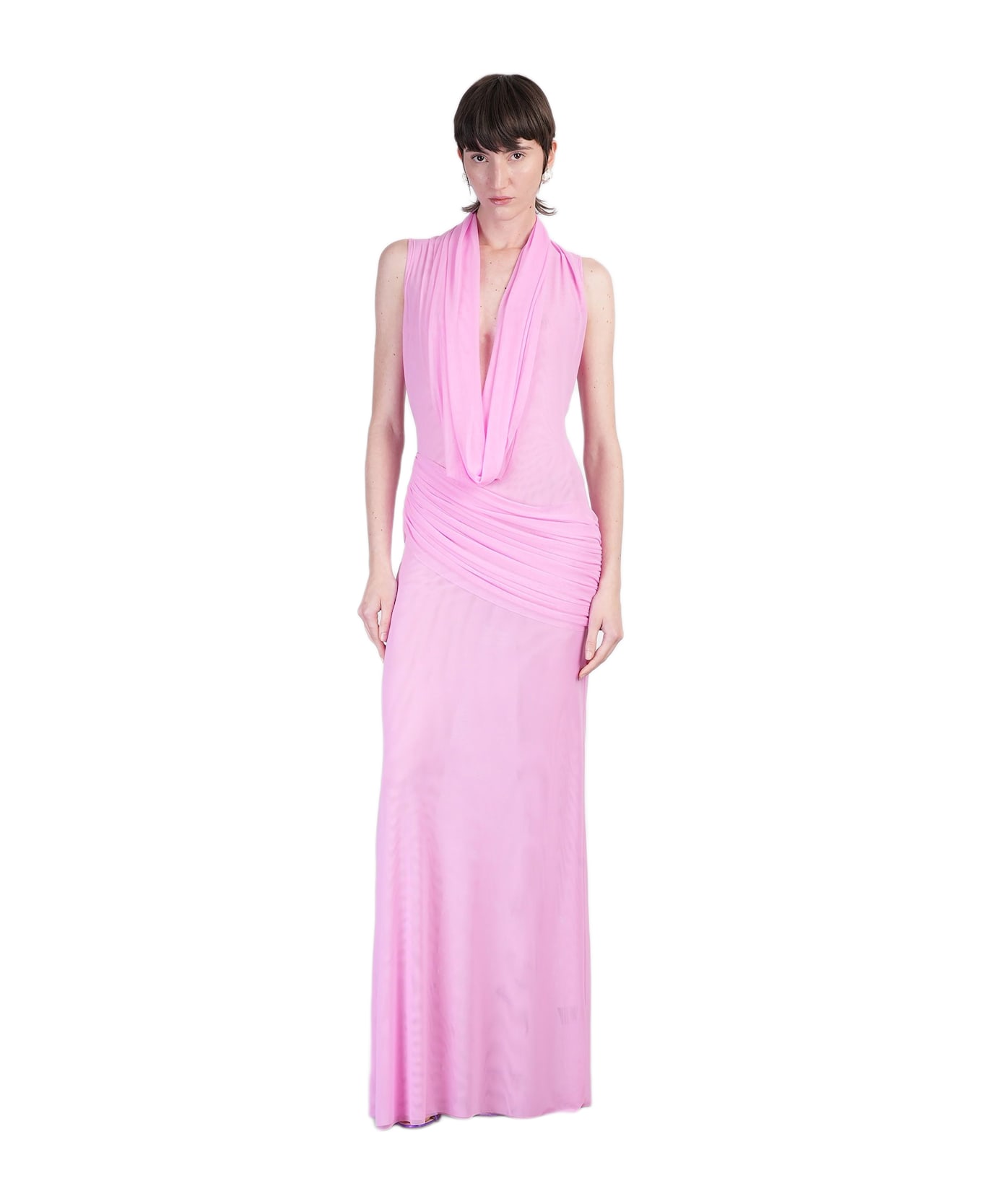 David Koma Long Dress In Rose-pink Polyamide - rose-pink