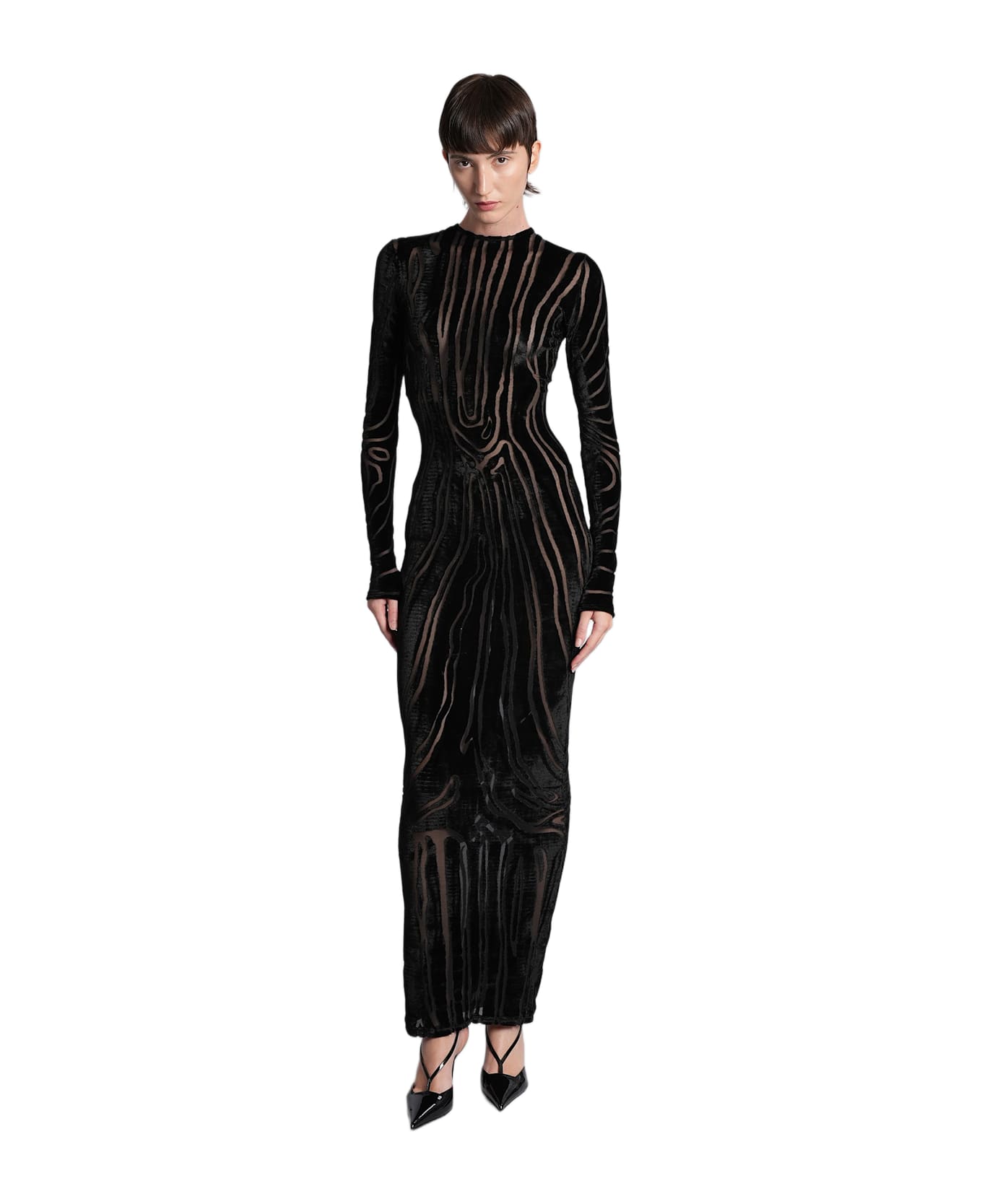 Balmain Long Dress In Black Viscose - black