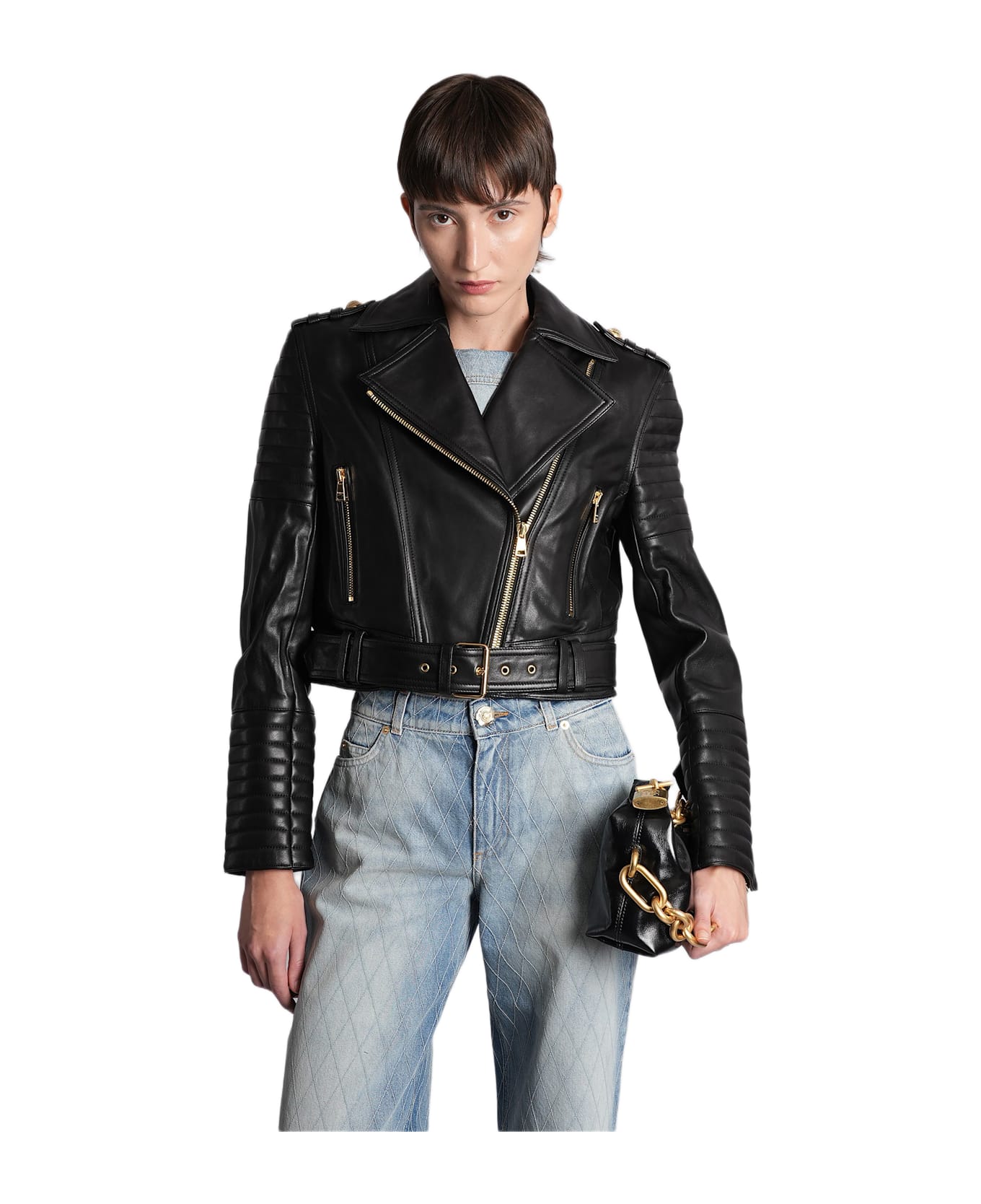Balmain Biker Jacket In Black Leather - black