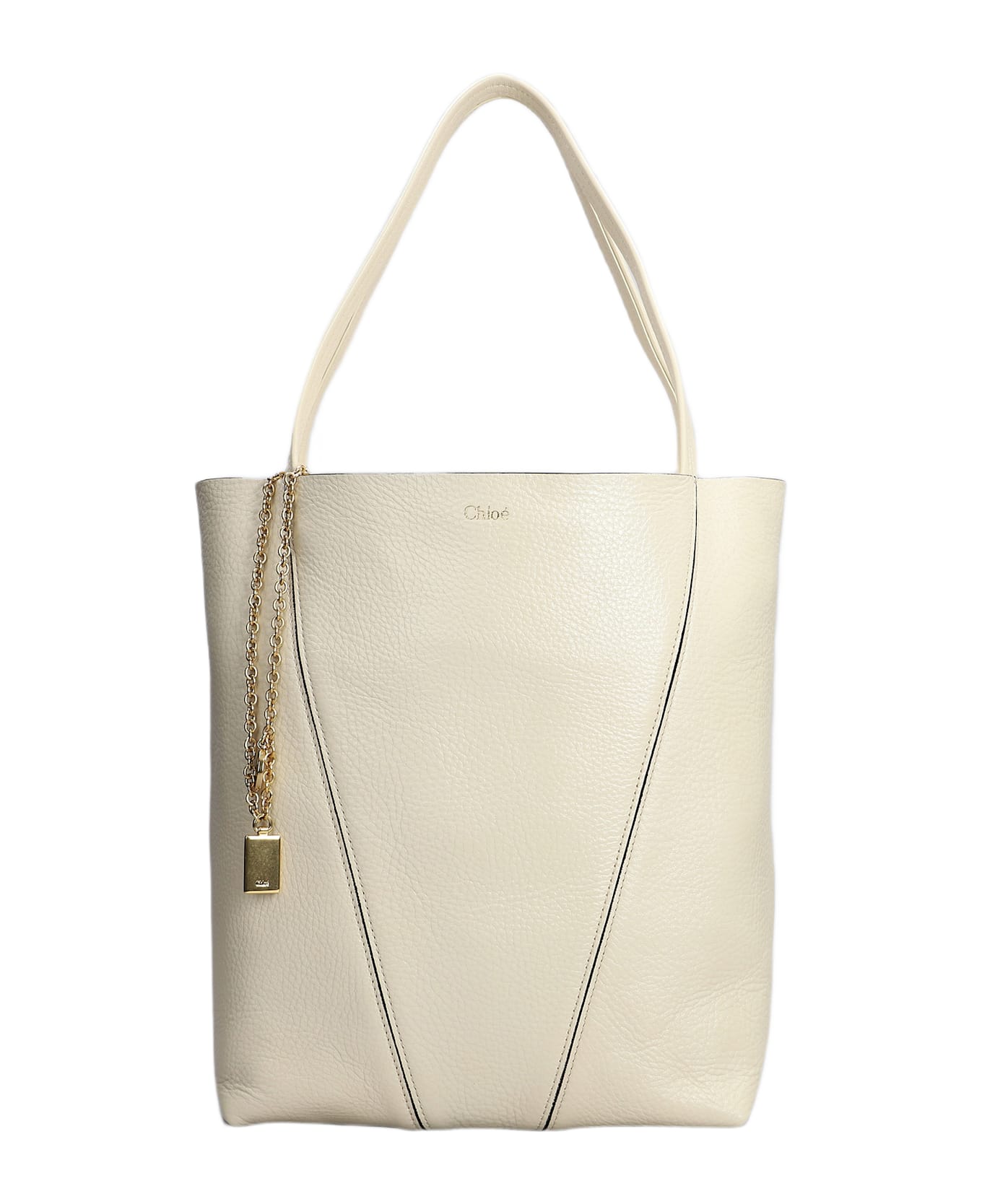 Chloé Spin Tote In Beige Leather - beige