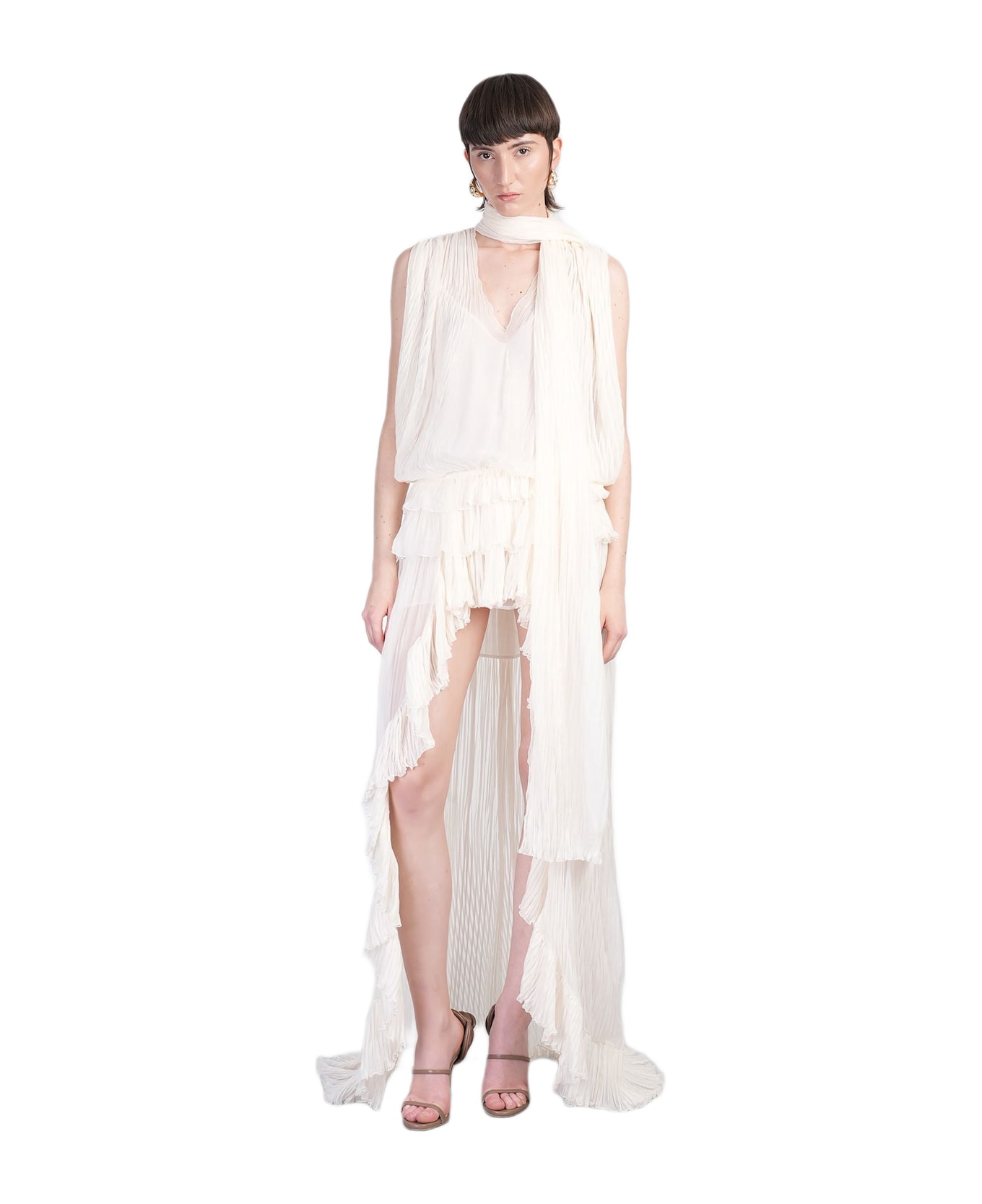 Blumarine Long Dress In Beige Silk - beige