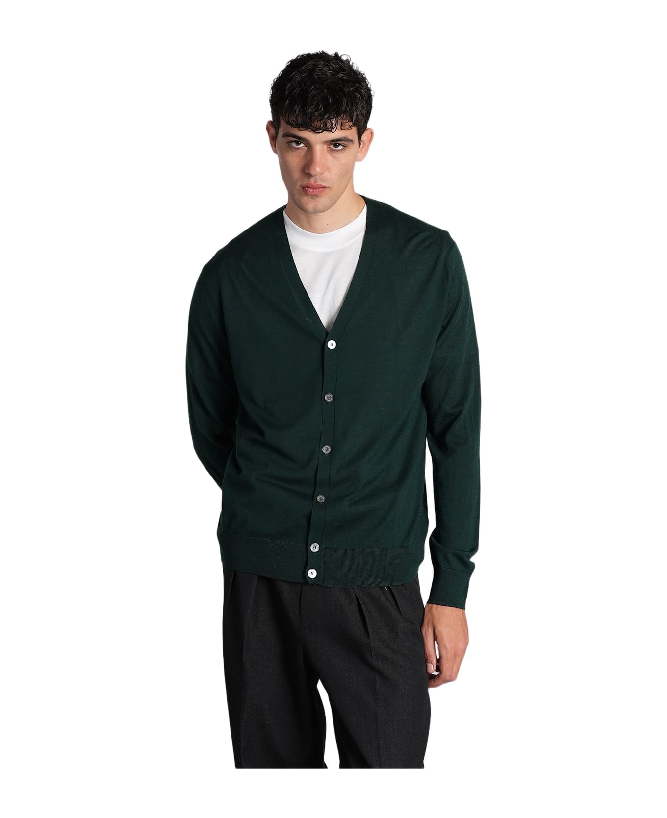Ballantyne Cardigan In Green Wool - green