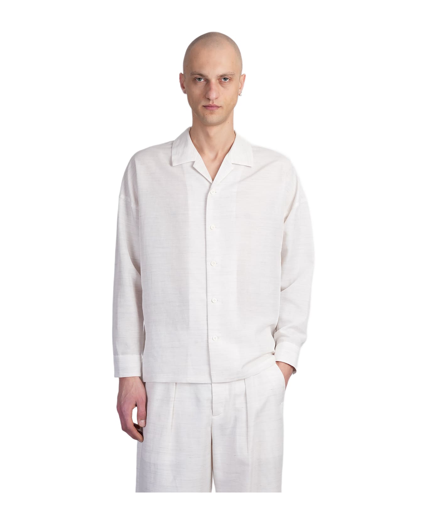 Attachment Shirt In White Linen - white