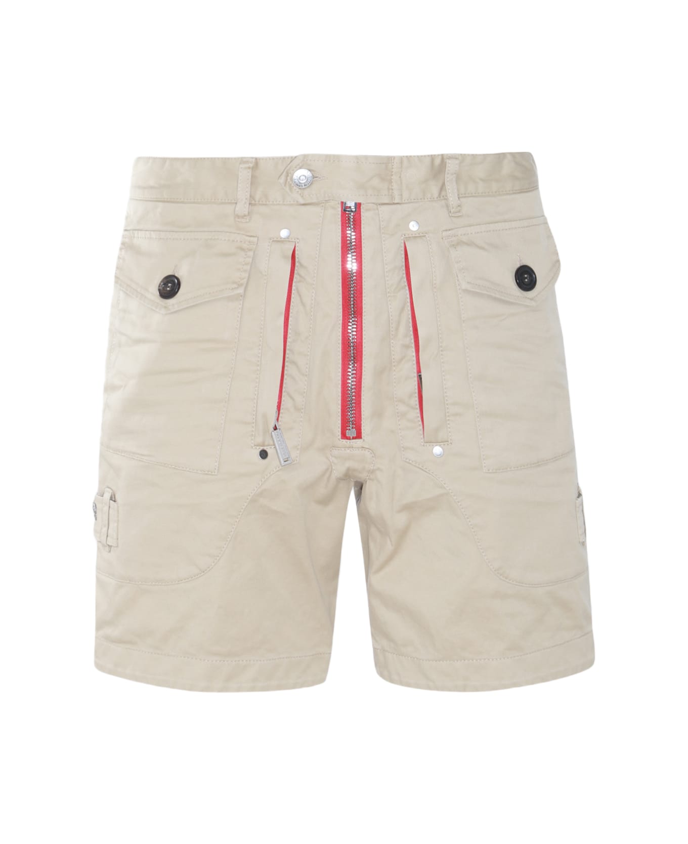 Dsquared2 Beige And Red Cotton Blend Shorts - Stone