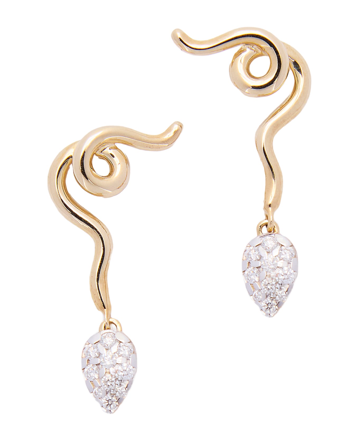 Bea Bongiasca 9k Gold Earrings Vine With Diamonds - Golden