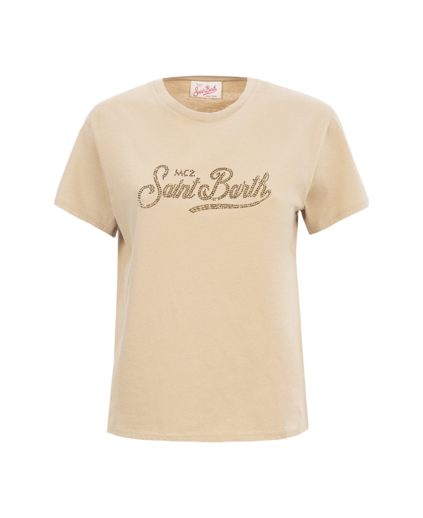 MC2 Saint Barth Woman Cotton Jersey Crewneck T-shirt Emilie With Saint Barth Rhinestones Embroidery - WHITE