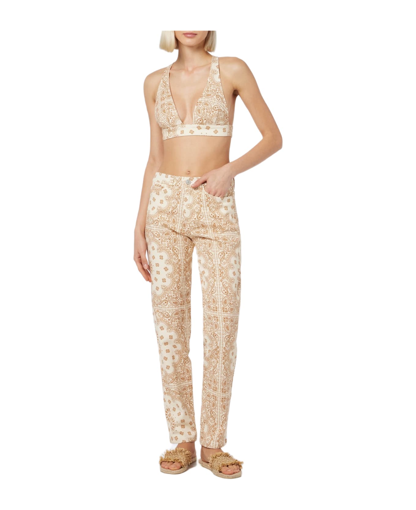 MC2 Saint Barth Woman Scooped Denim Bandanna Top Eda - WHITE
