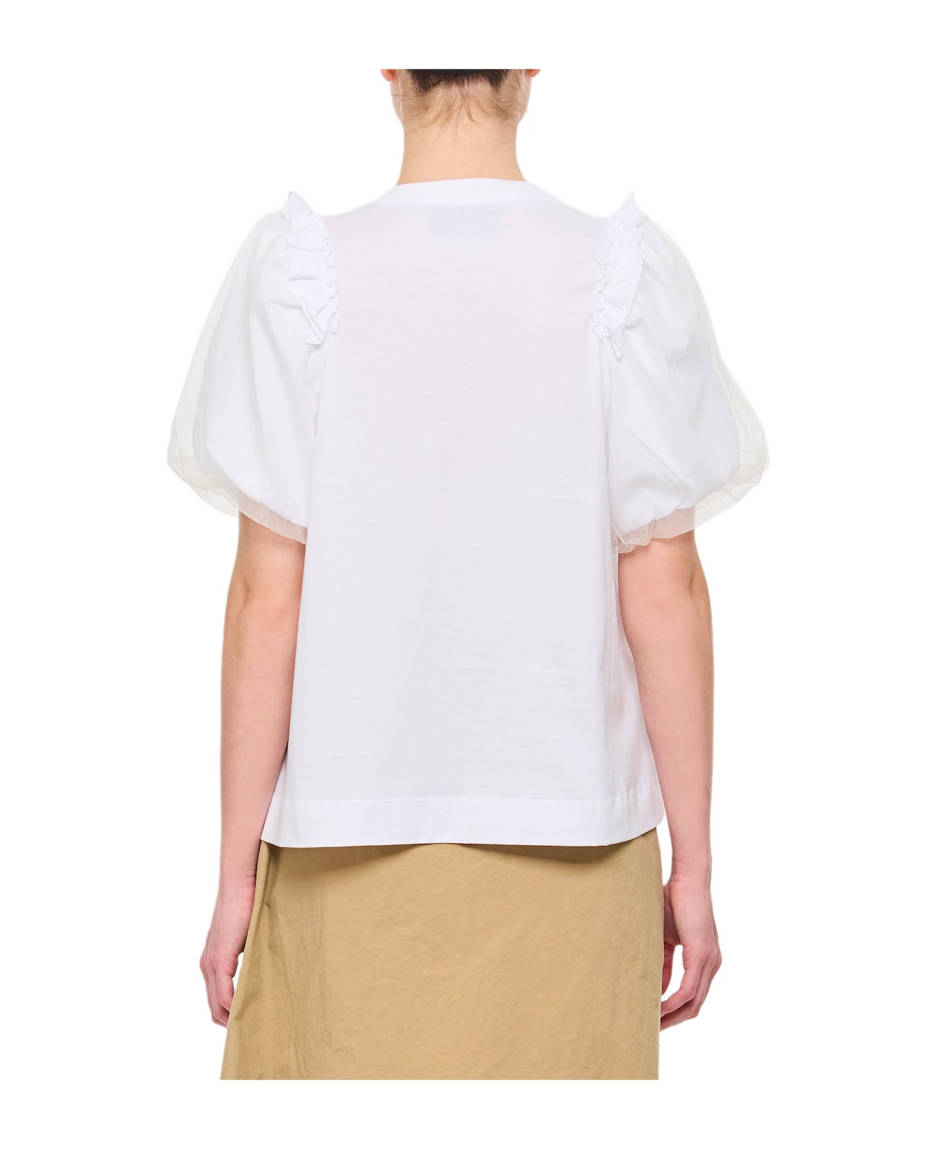 Simone Rocha Tulle Overlay Puff Sleeve Frill T-shirt - White