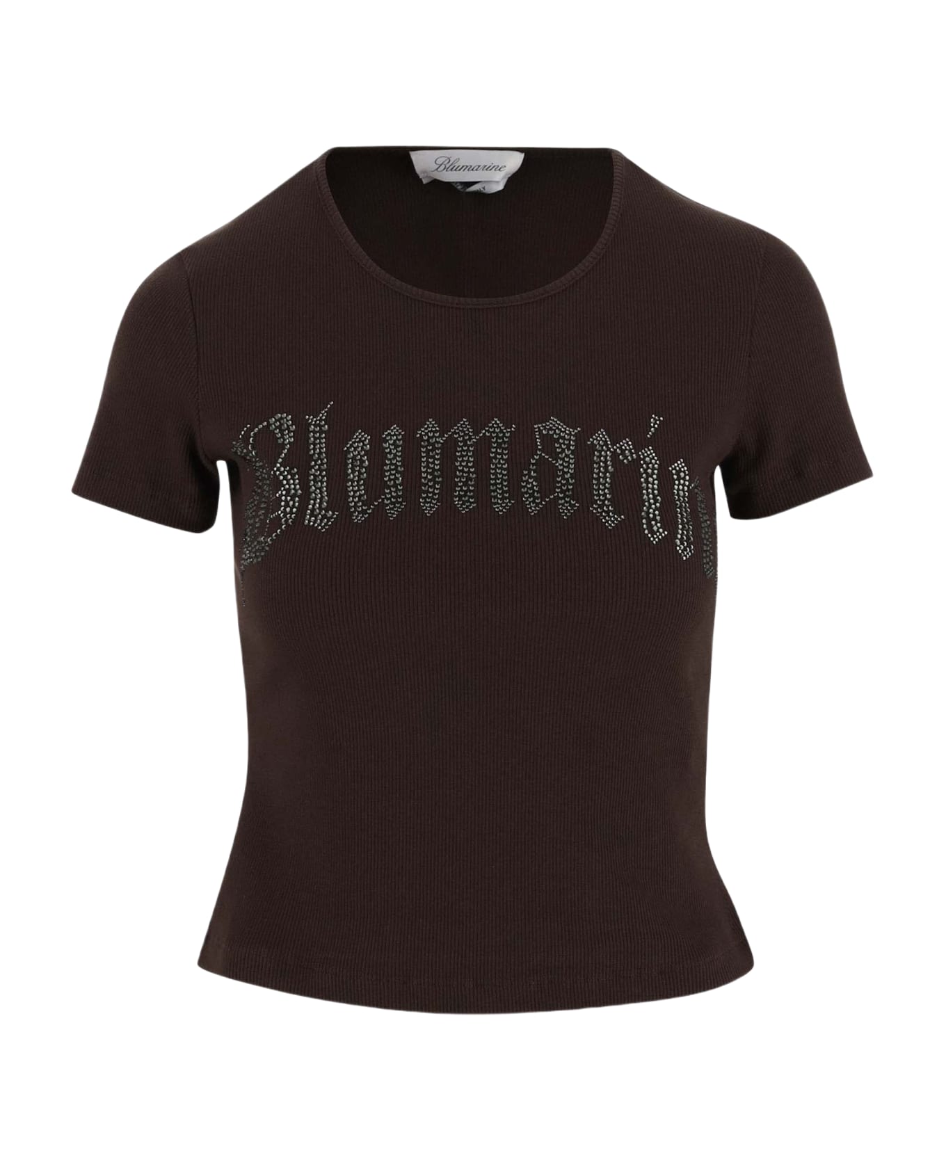 Blumarine Stretch Cotton T-shirt With Logo - Brown
