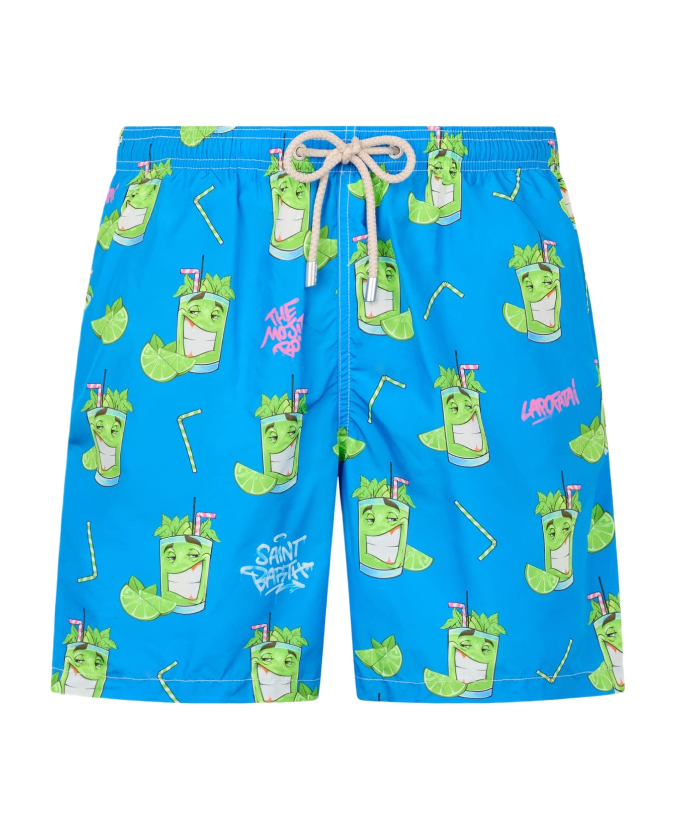 MC2 Saint Barth Man Lightweight Fabric Swim-shorts Lighting With Cryptopuppets Print | Cryptopuppets Special Edition - BLUE