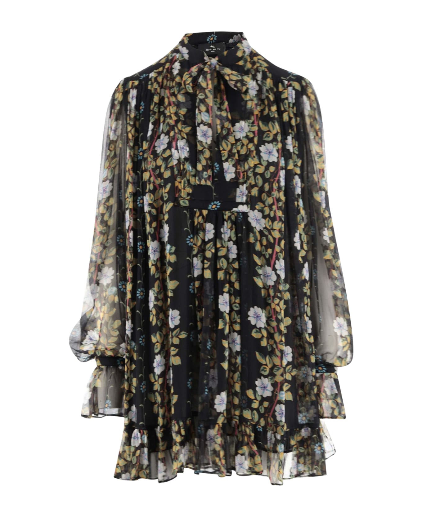 Etro Short Silk Caftan Dress With Floral Print - Black