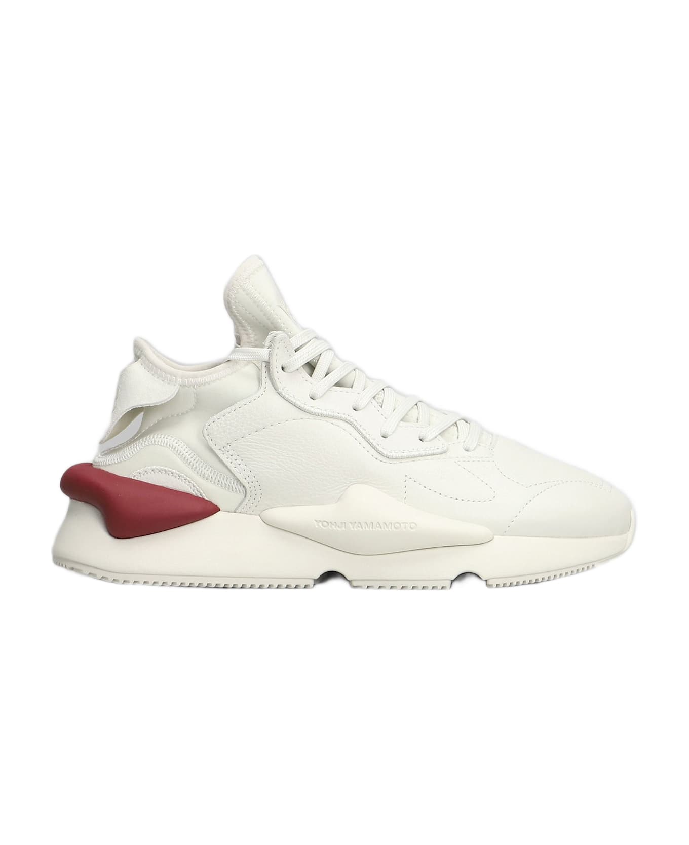 Y-3 Kaiwa Sneakers In White Leather - ORBGRY/ORBGRY/CBURGU