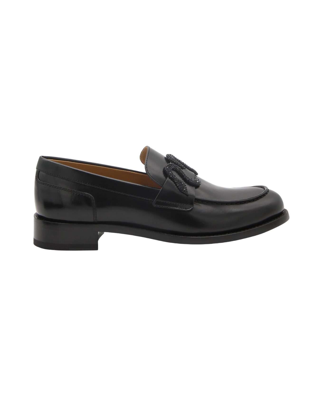 René Caovilla Black Leather Loafers - Black