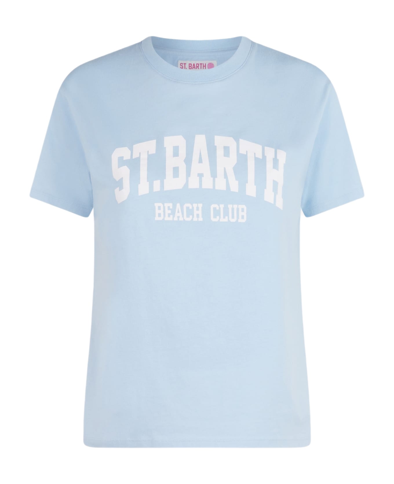 MC2 Saint Barth Woman Cotton Jersey Crewneck T-shirt Emilie With St Barth Beach Club Print - SKY