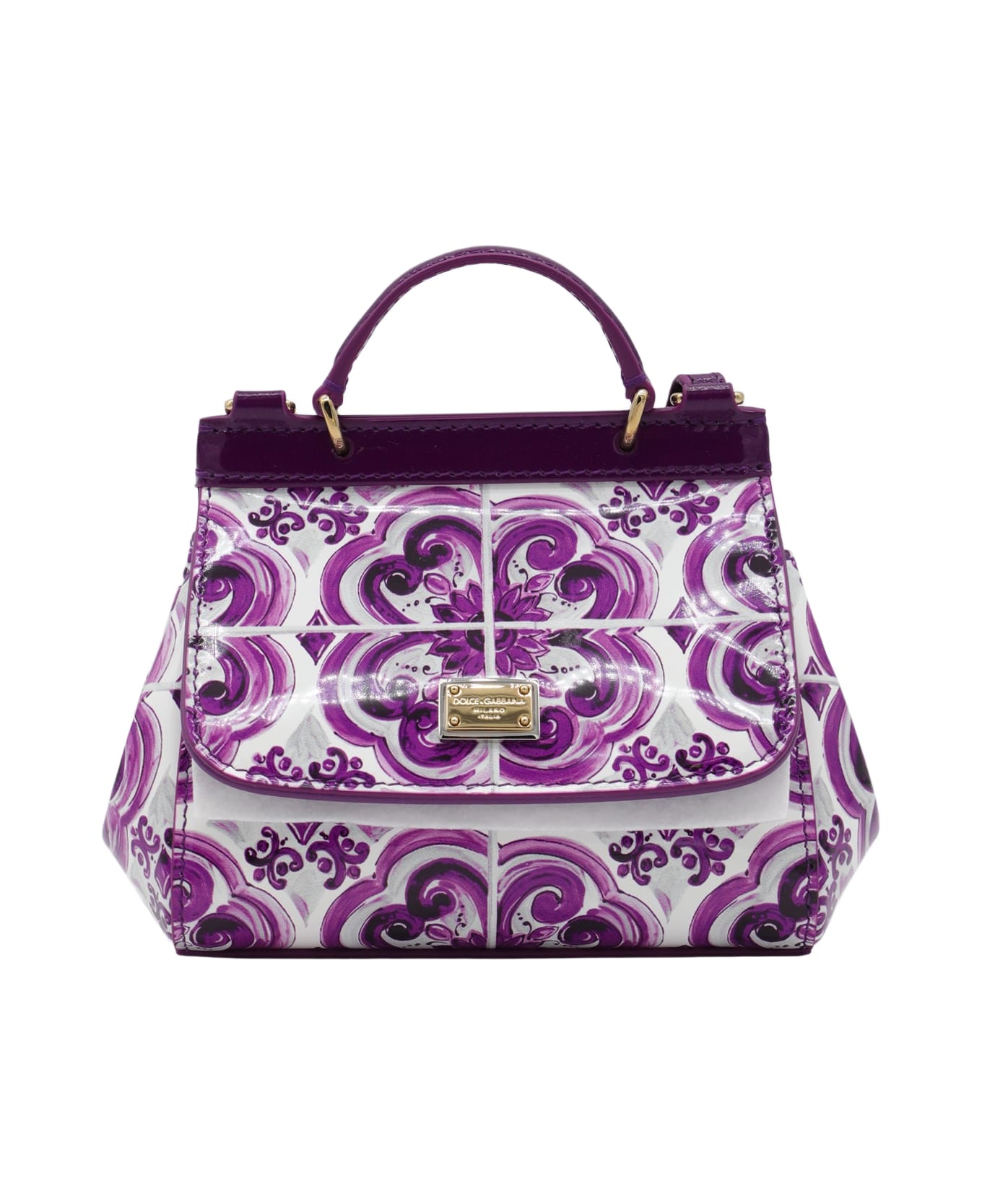 Dolce 
Gabbana Purple Leather Sicily Top Handle Bag - MAIOLICA VIOLA