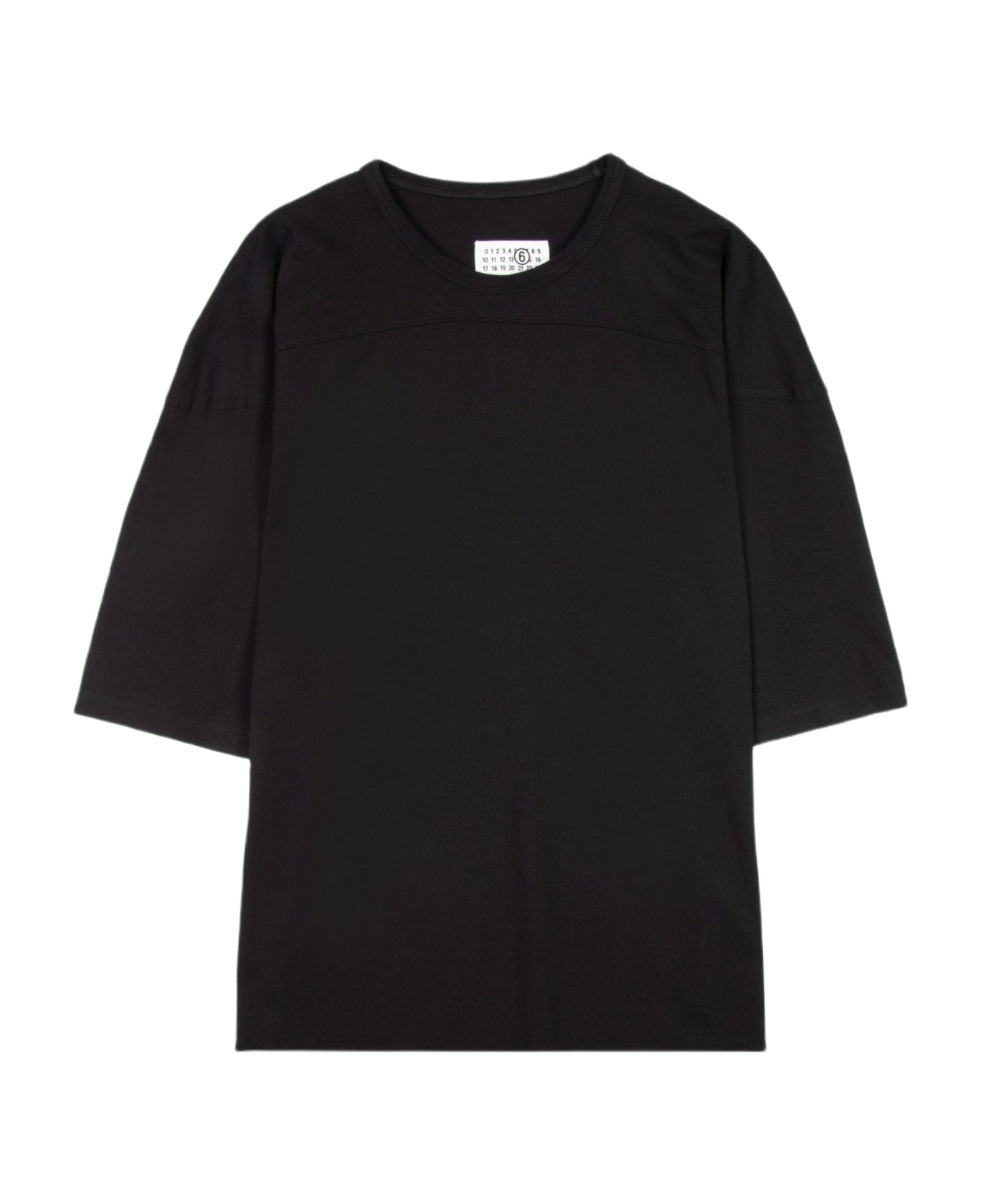 MM6 Maison Margiela T-shirt Black Relaxed T-shirt With 3/4 Sleeves Lenght - Nero