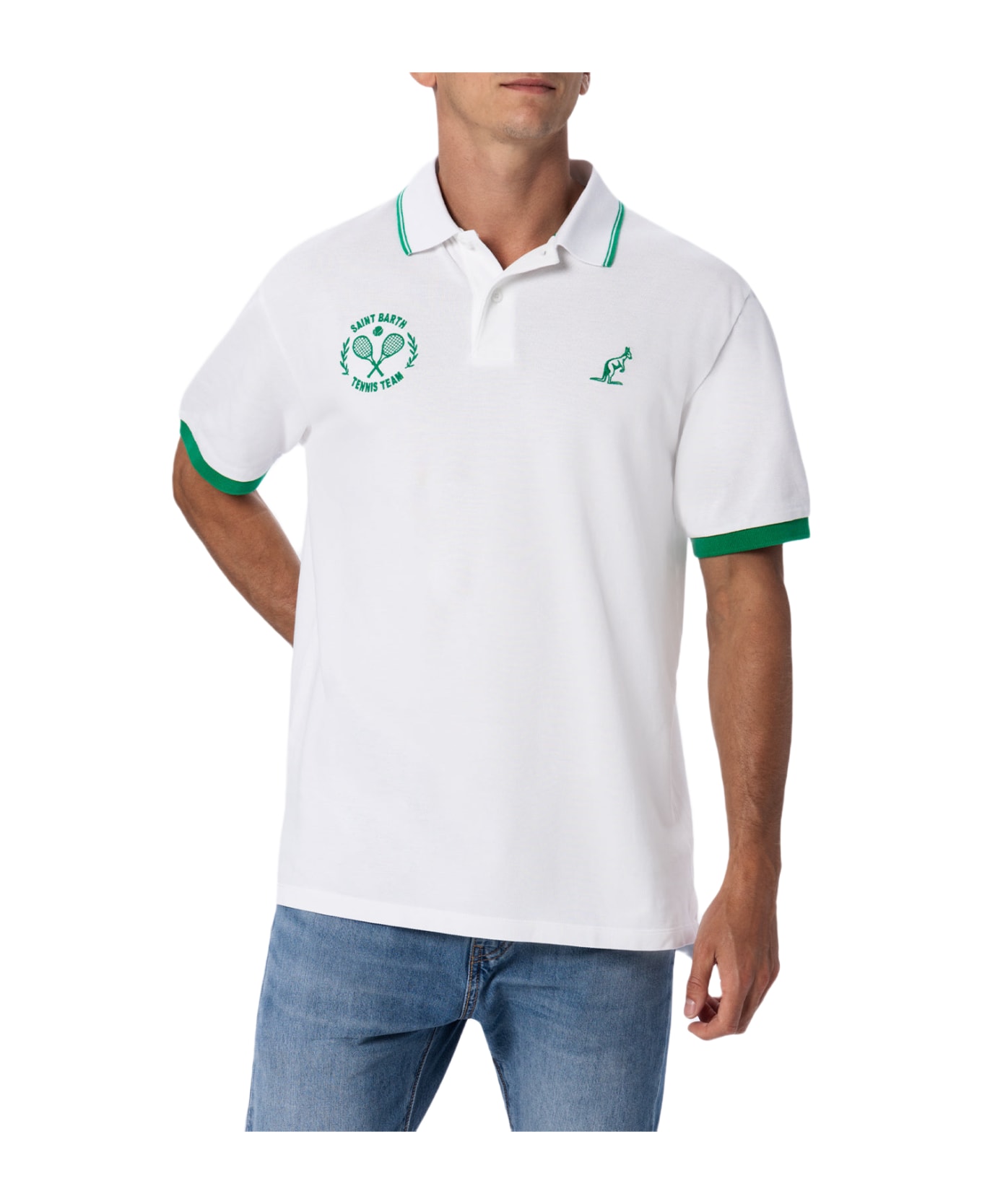 MC2 Saint Barth Man White Cotton Piquet Polo Shirt Beverly Hills | Australian Brand Special Edition - WHITE