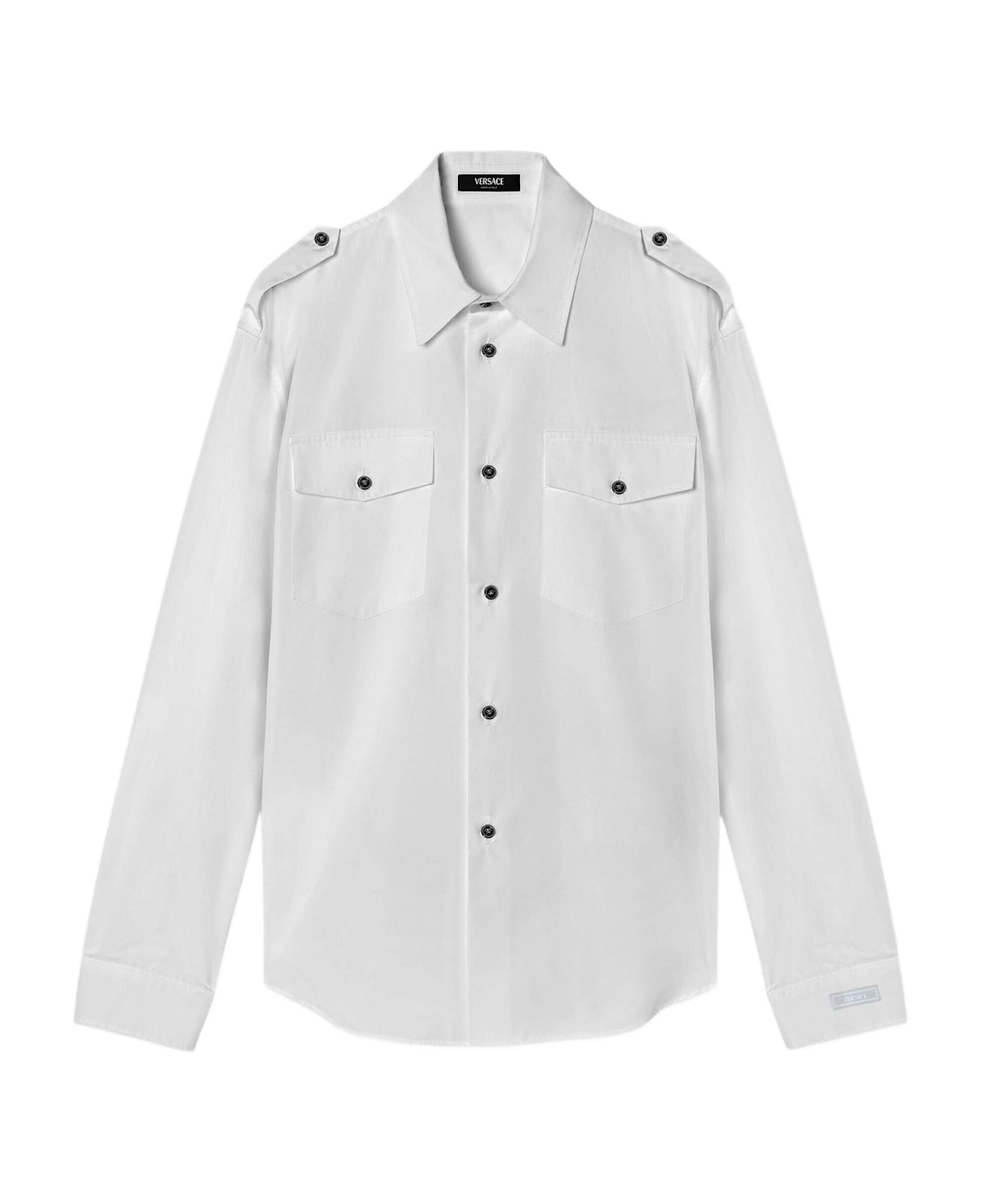 Versace Cotton Shirt With Contrasting Buttons - White