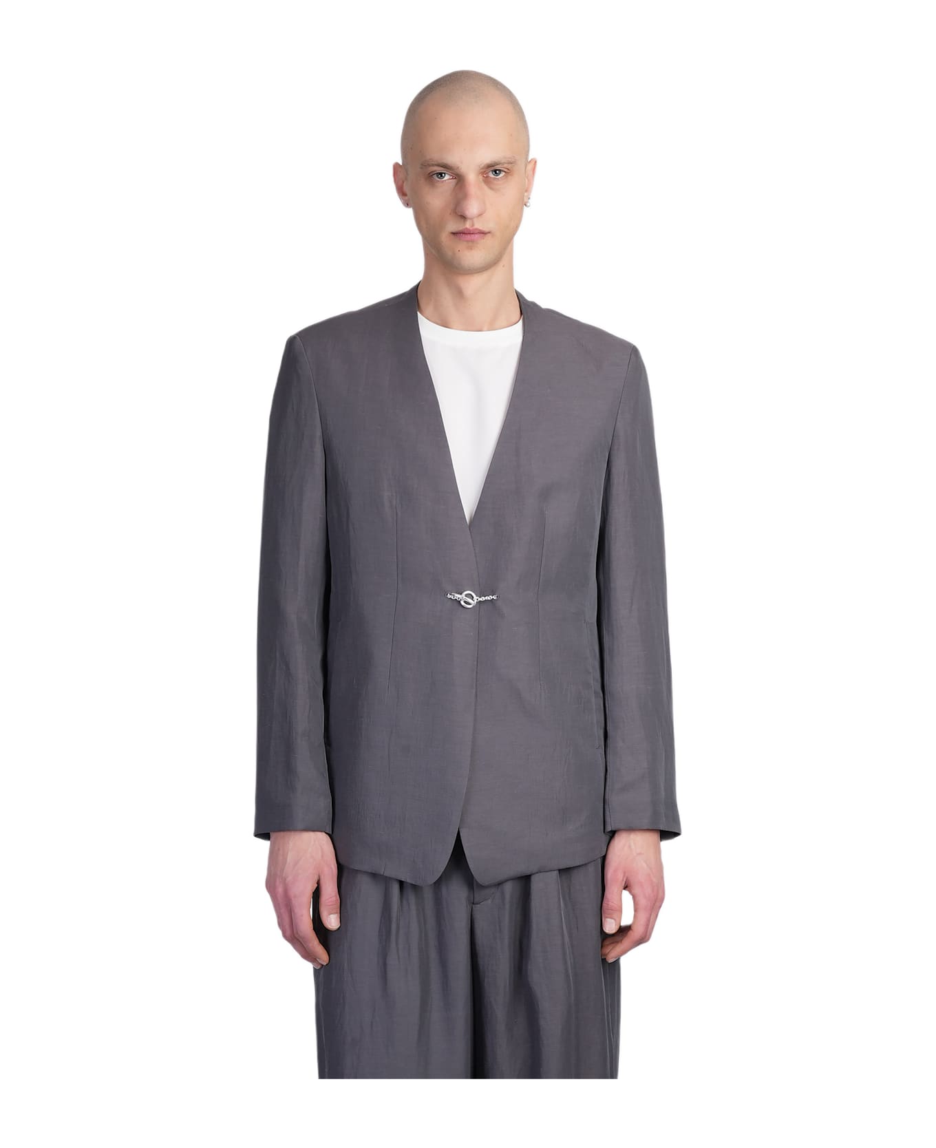 Attachment Blazer In Grey Linen - grey