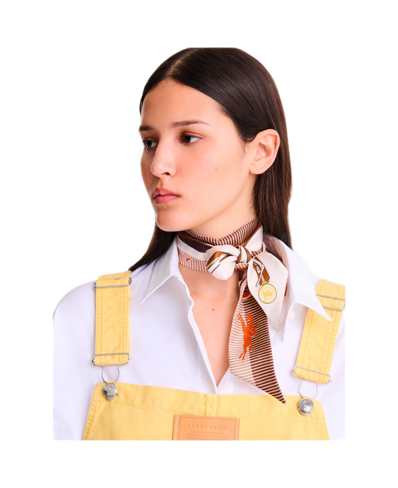 Longchamp White Scarf With Logo Lettering Print In Silk Woman - White