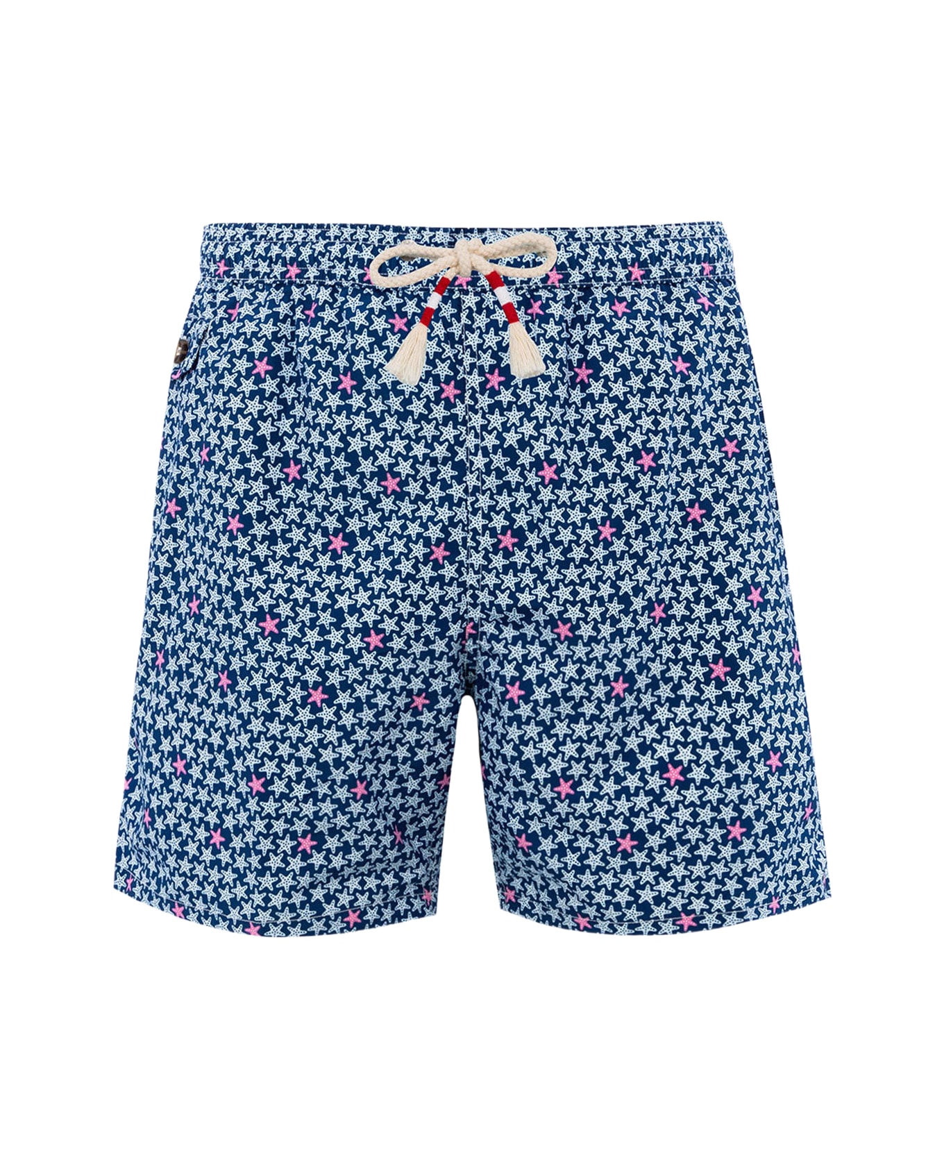 MC2 Saint Barth Man Lightweight Fabric Swim-shorts Lighting 70 With Starfishes Print - BLUE
