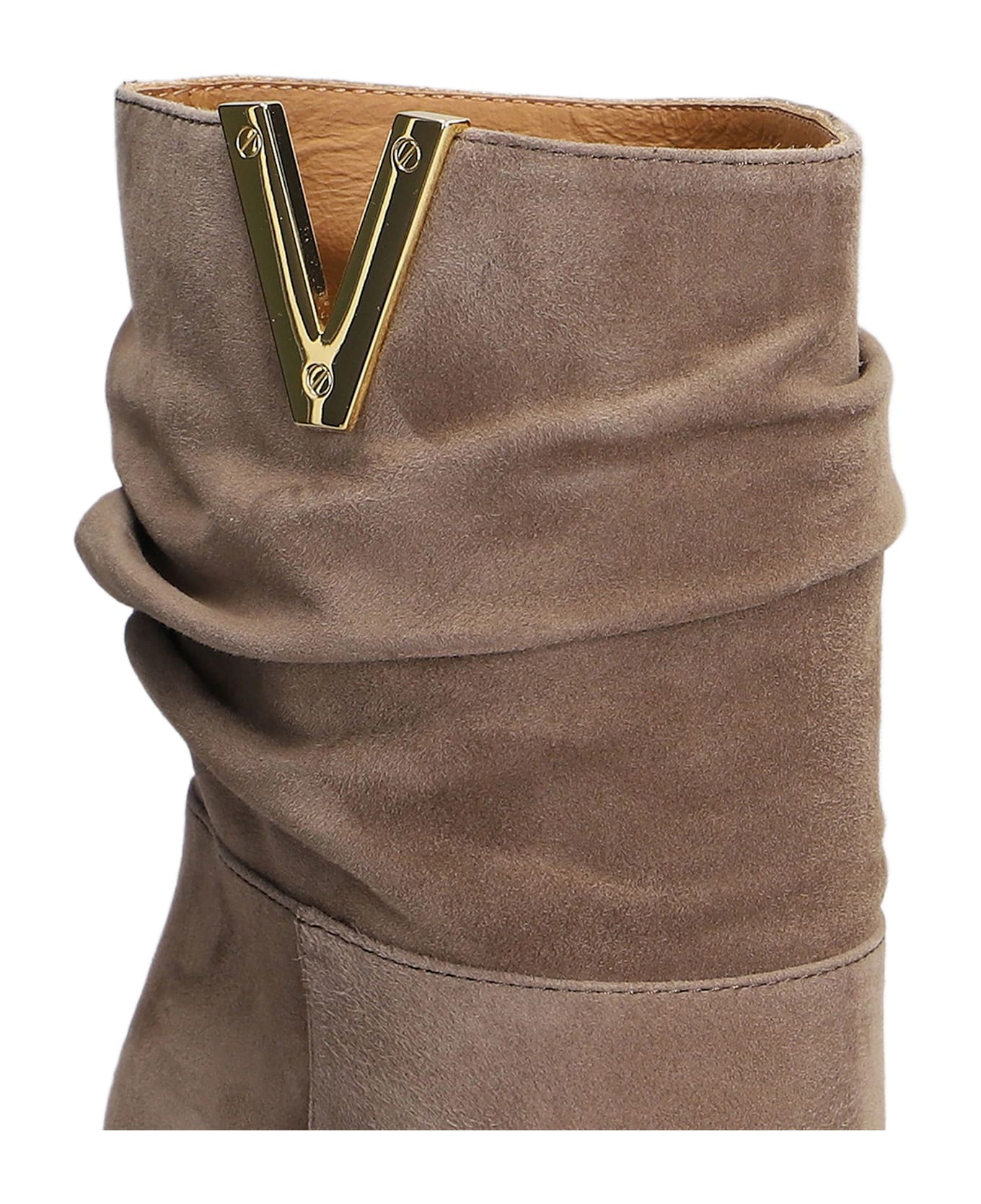 Via Roma 15 High Heels Ankle Boots In Taupe Suede - taupe