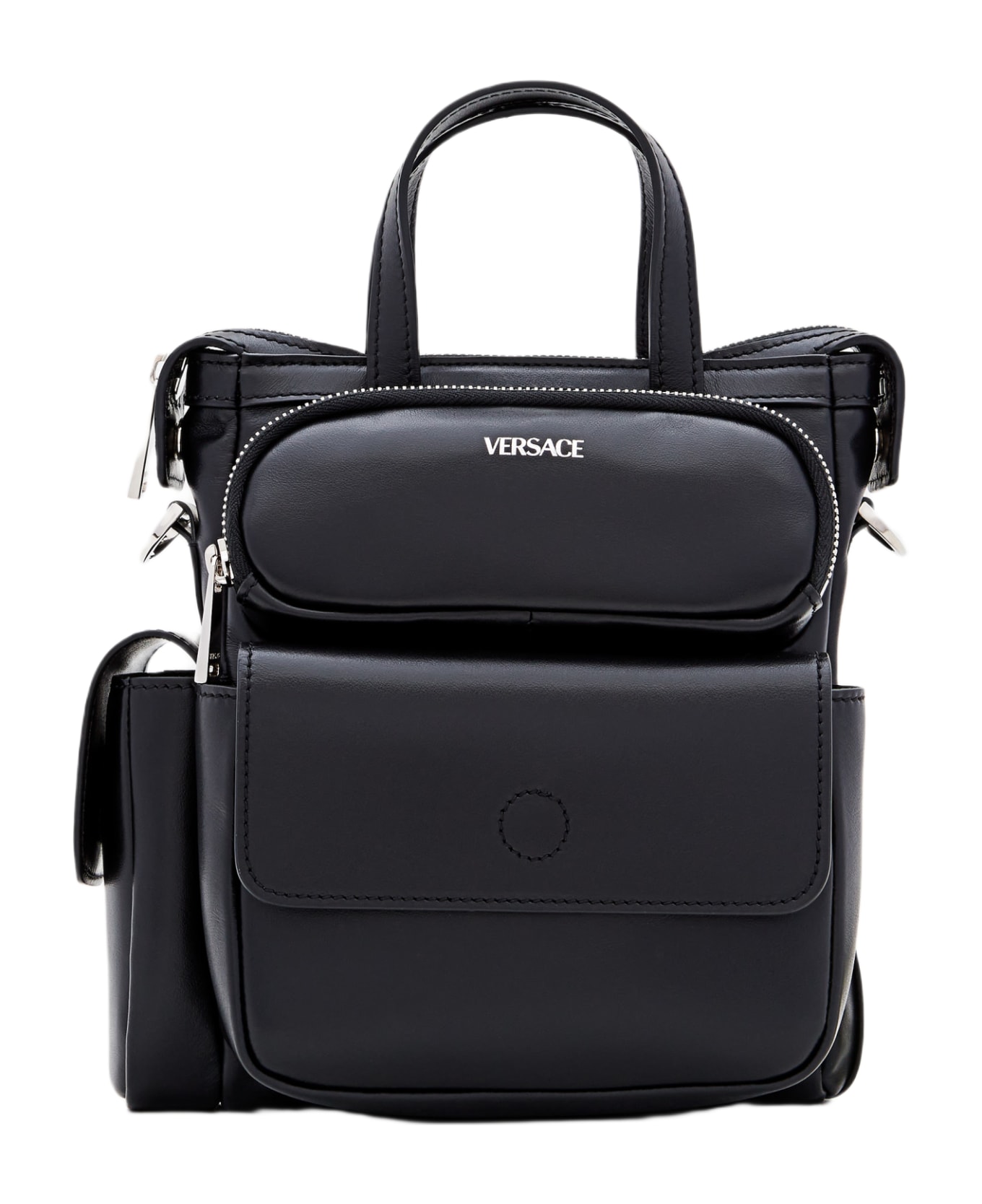 Versace Front Logo Pocket Zip Tote - Black トートバッグ