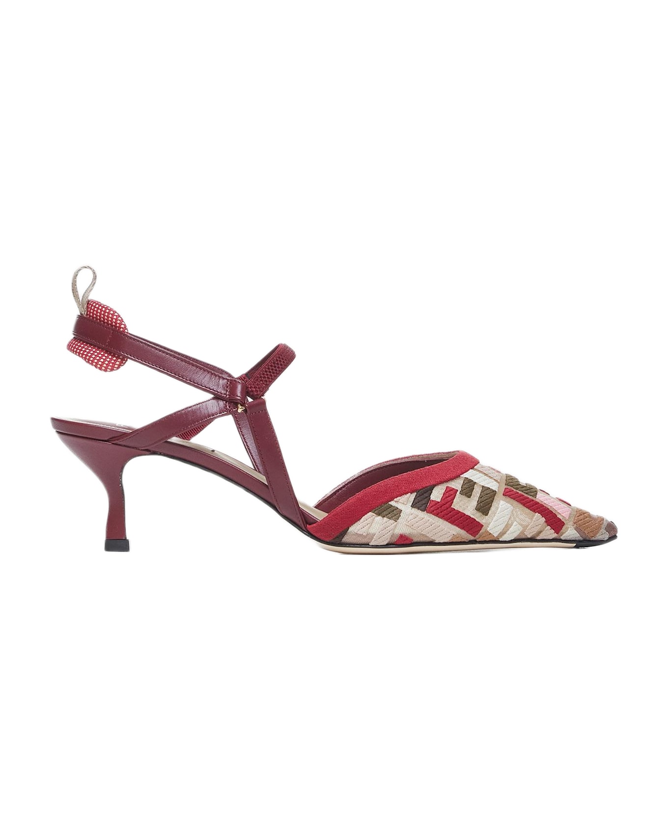 Fendi Colibri
 Lite
 Ff Mesh Slingback Pumps - NUDOMULTICBORDEAUX