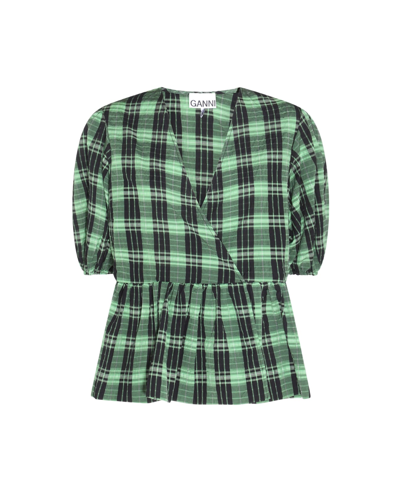 Ganni Green And Black Cotton Blend Shirt - PEAPOD