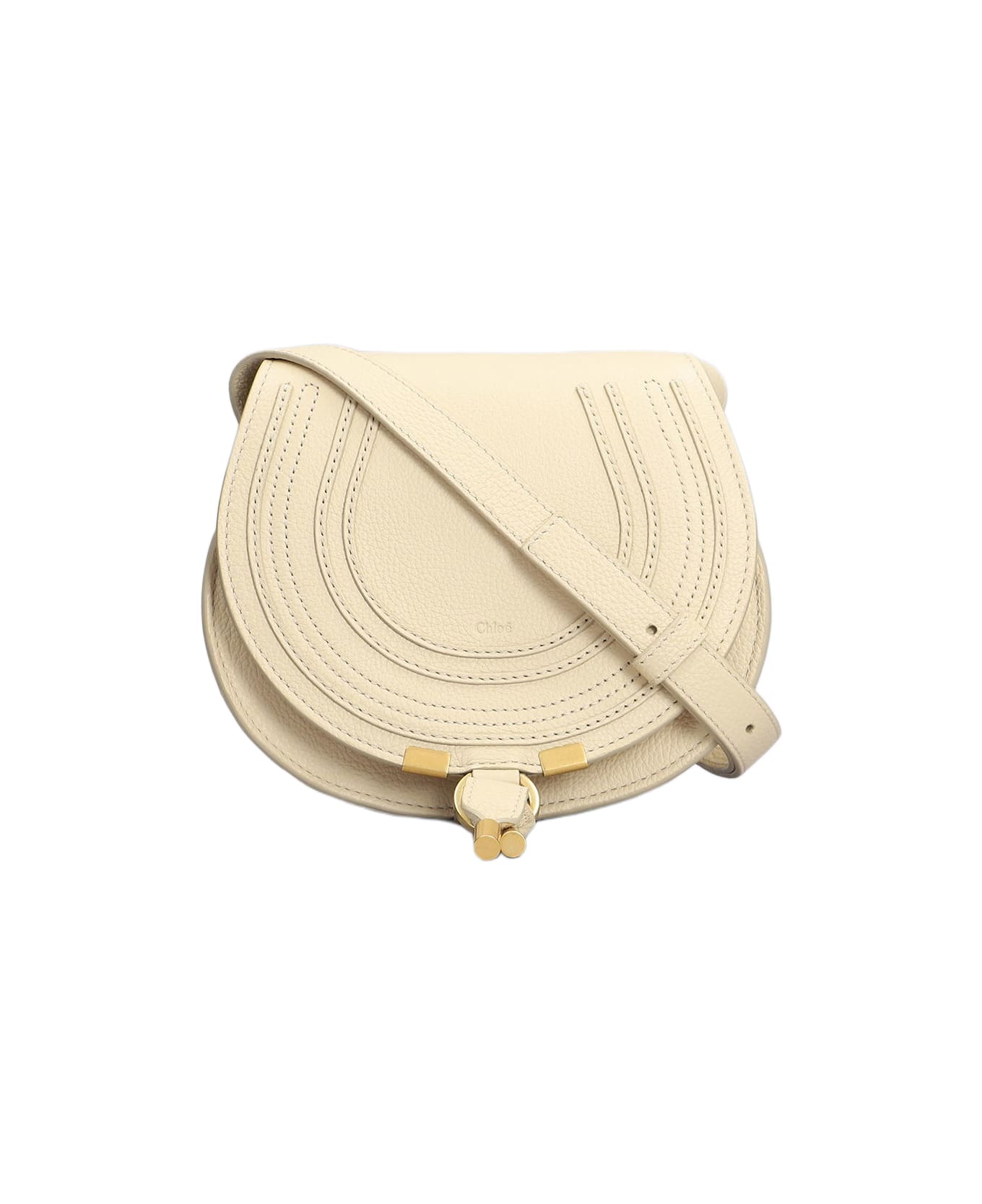 Chloé Marcie Small Shoulder Bag In Beige Leather - beige