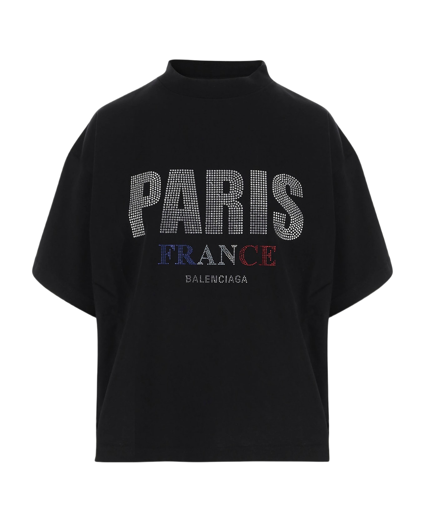Balenciaga Paris Rhinestone Cropped T-shirt - Black