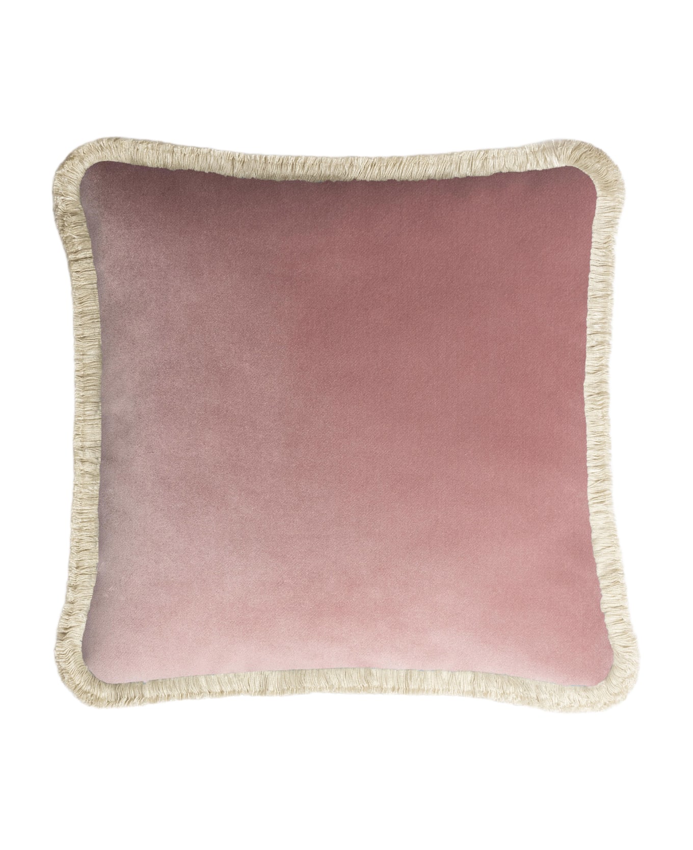 Lo Decor Happy Pillow Pink Velvet Dirty White Fringes - pink / dirty white