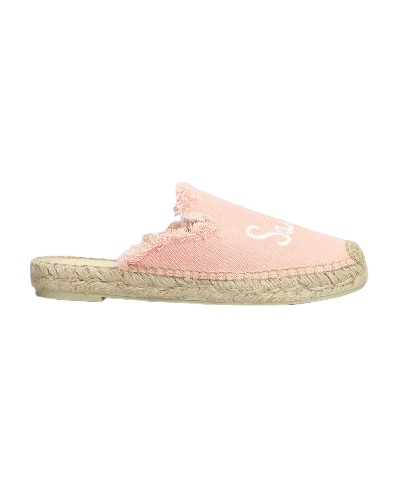 MC2 Saint Barth Isa Fringe Slipper-mule In Rose-pink Canvas - rose-pink