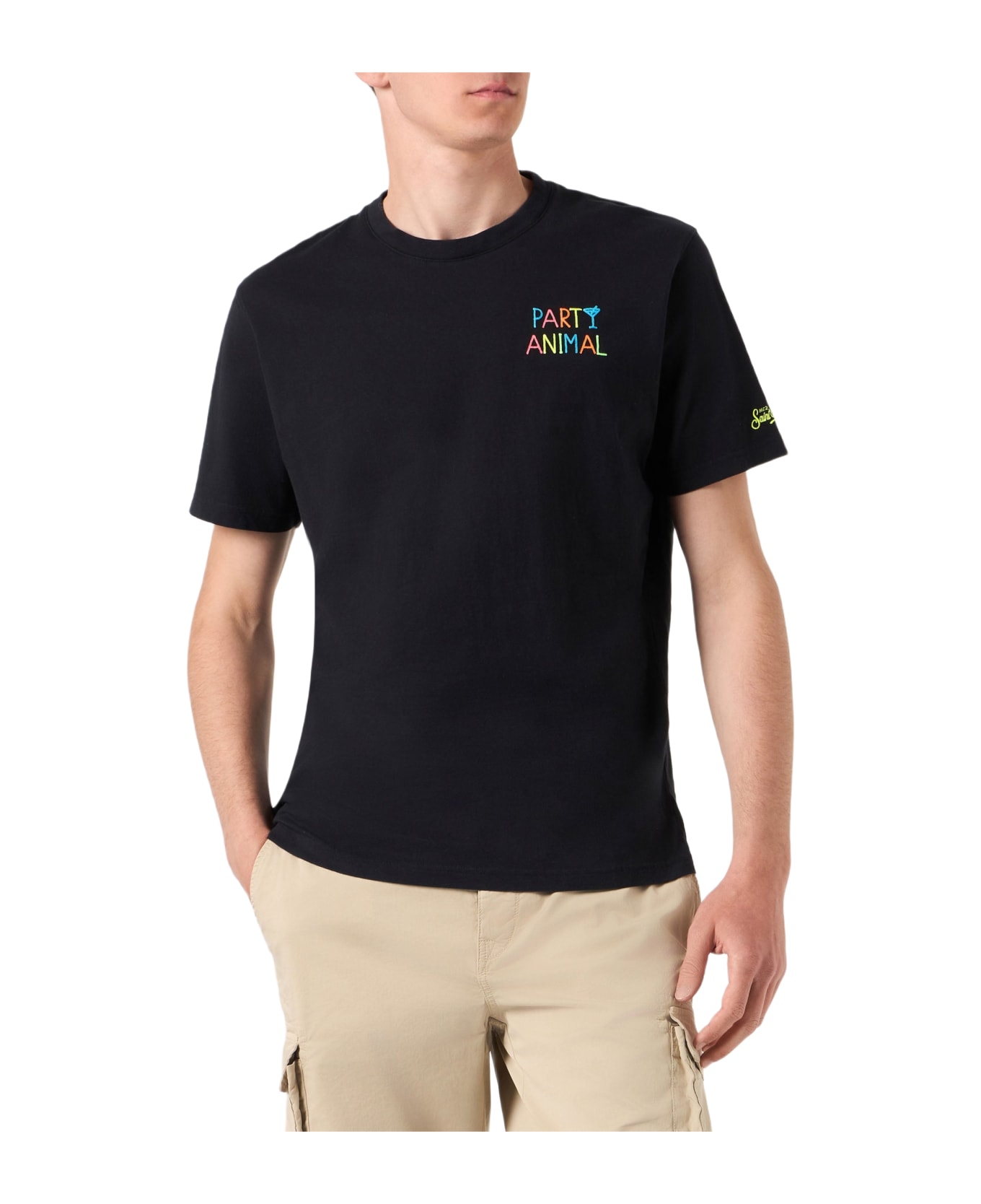 MC2 Saint Barth Man T-shirt With Party Animal Embroidery | Niki Dj Special Edition - BLACK