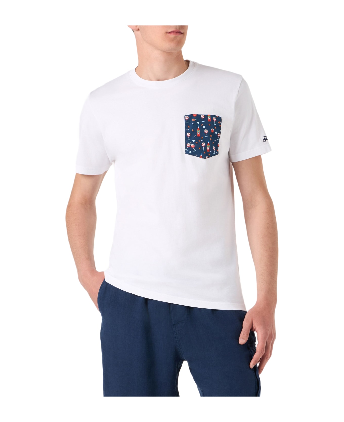 MC2 Saint Barth Man Cotton T-shirt With Spritz Pocket | Aperol Special Edition - BLUE