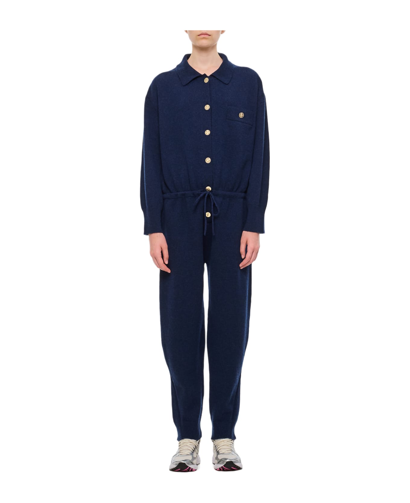 Barrie Cashmere Front Buttoned Jumpsuit - Blue