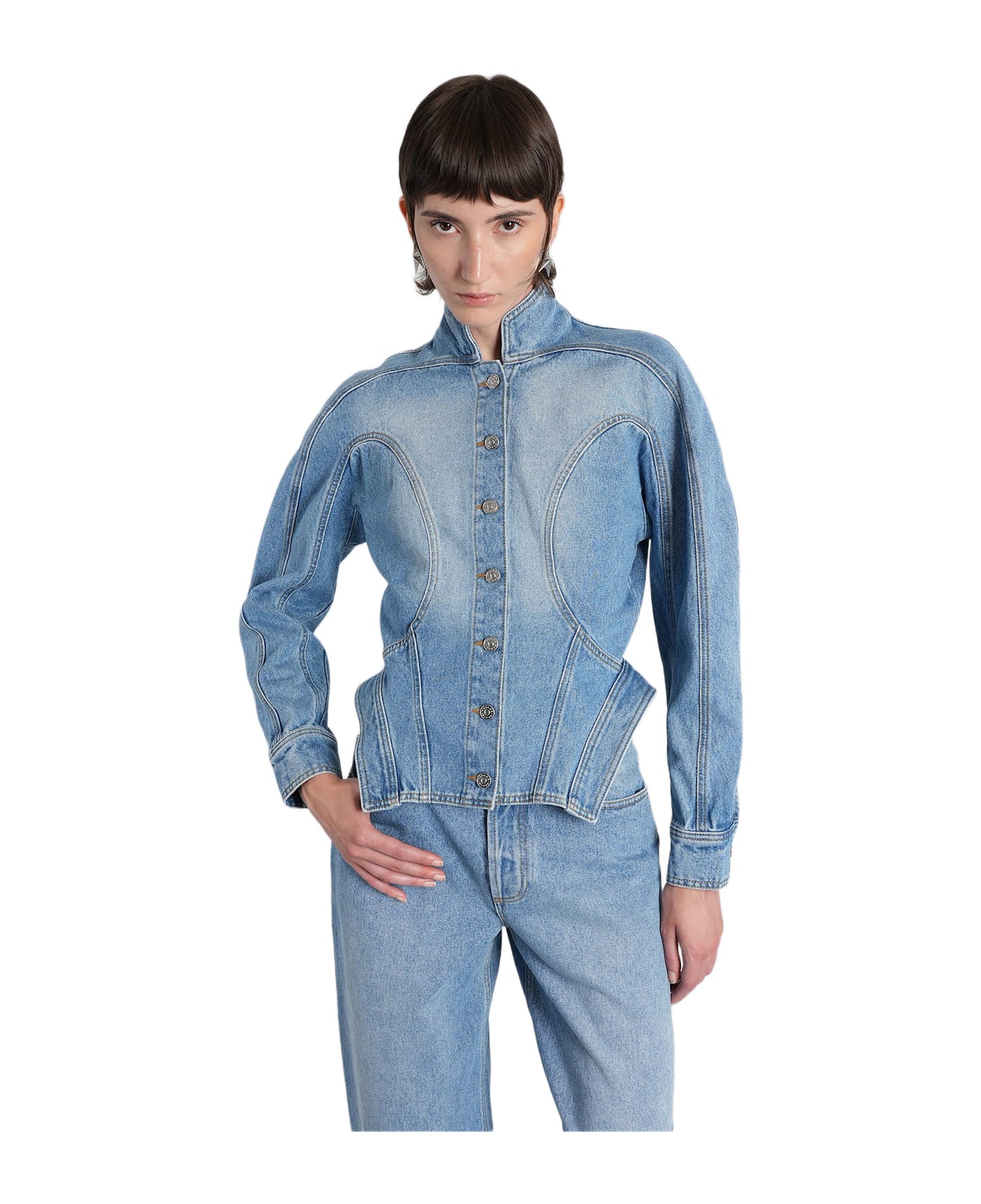 Mugler Denim Jackets In Blue Denim - blue