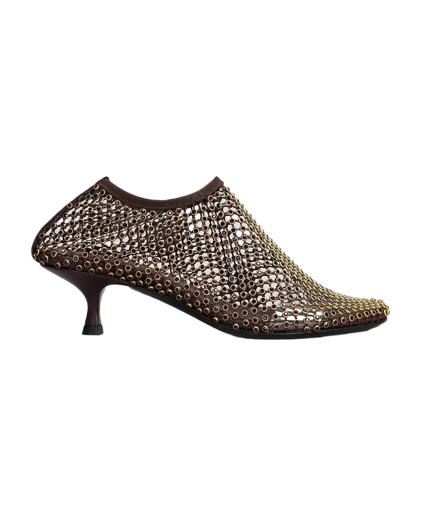 Christopher Esber Minette Crystal Micr Low Heels Ankle Boots In Brown Nylon - brown