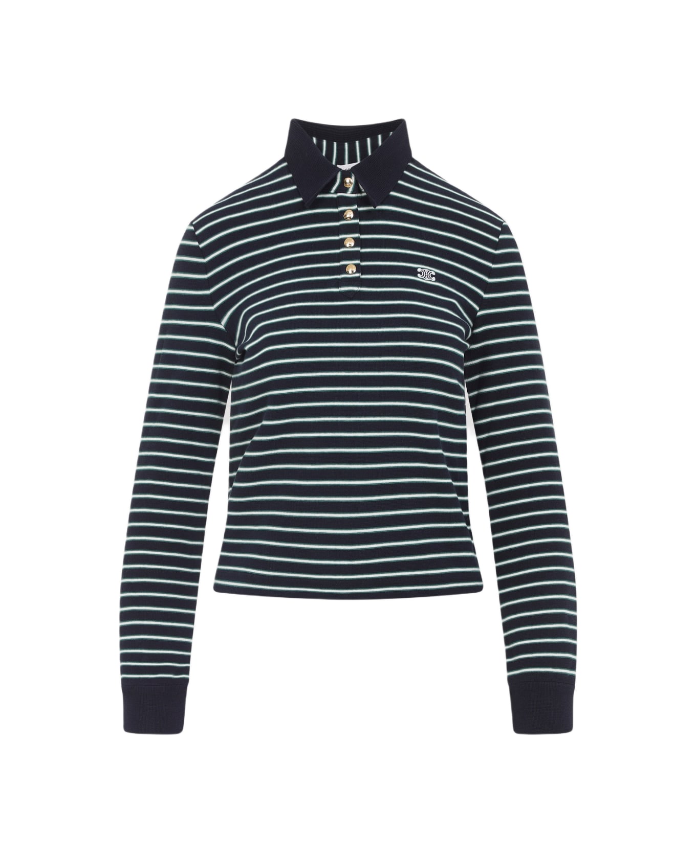 Celine Triomphe Ls Polo - Navy Green Off White