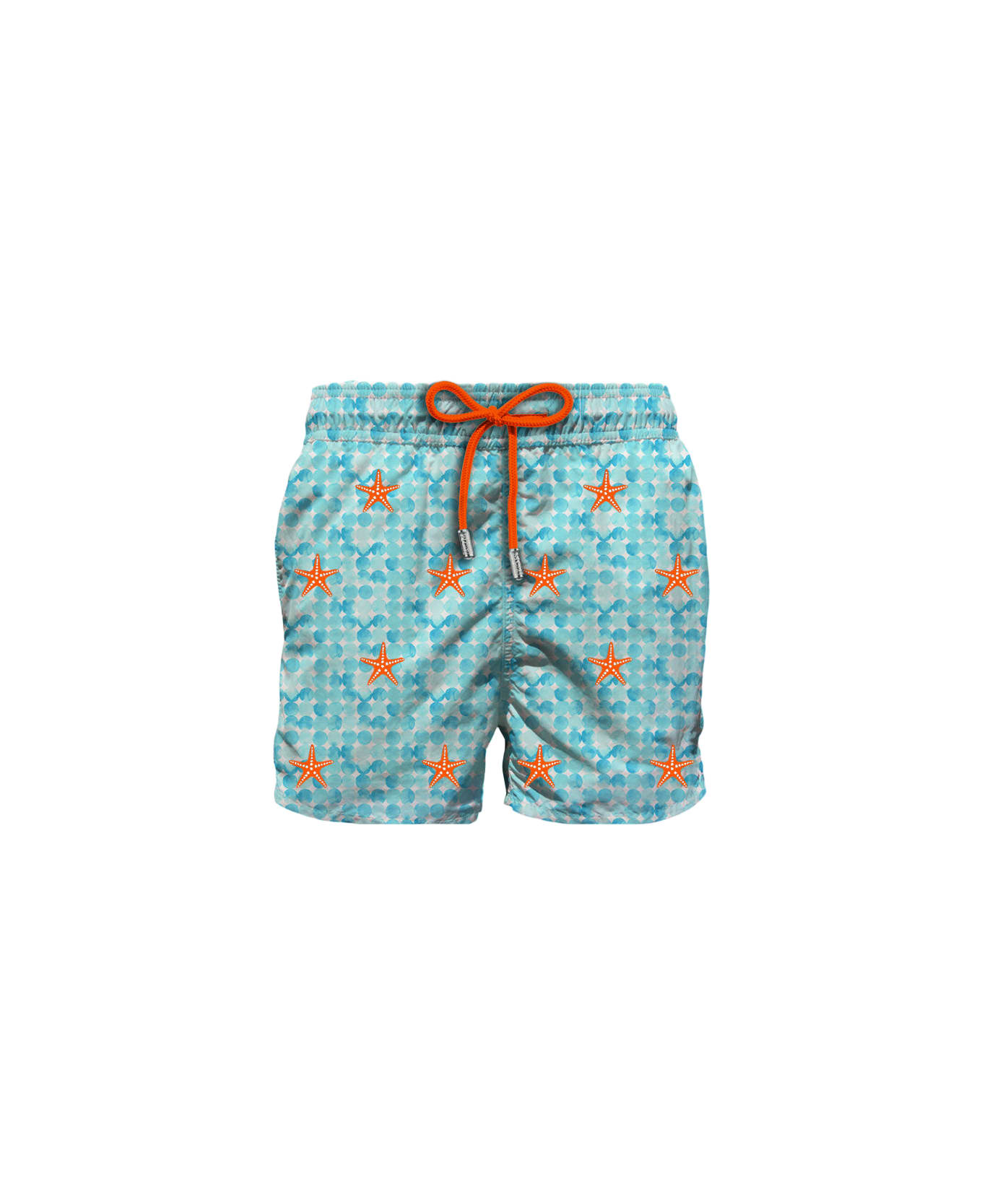 MC2 Saint Barth Man Light Fabric Man Swim Shorts With Starfish Embroidery - SKY
