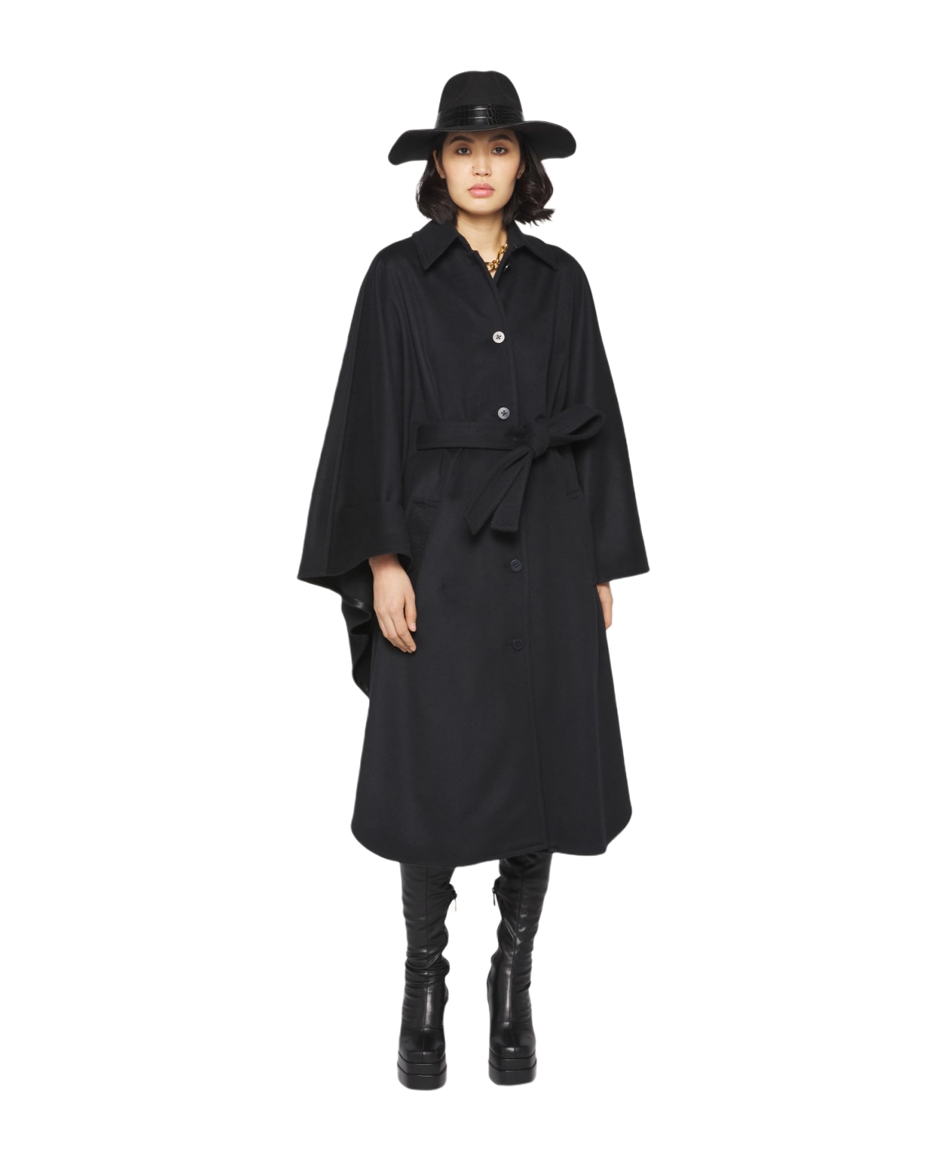 Ballantyne Virgin Wool Cape Coat - Blue