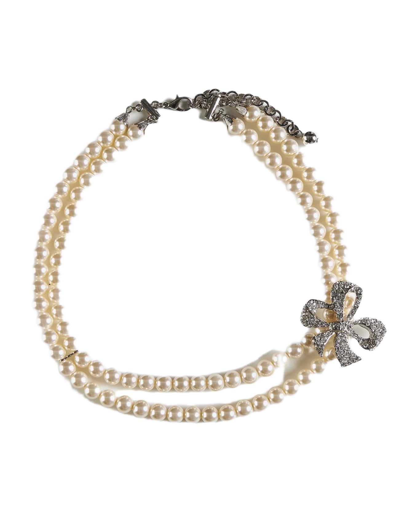 Alessandra Rich Crystal Bow Pearl Necklace - Pearl Silver ネックレス