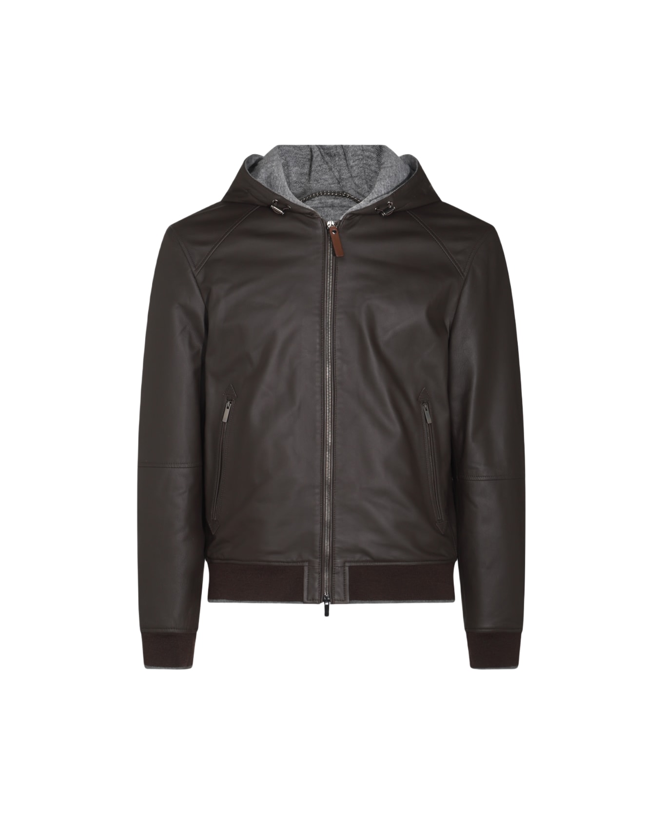 Canali Black Leather Jacket