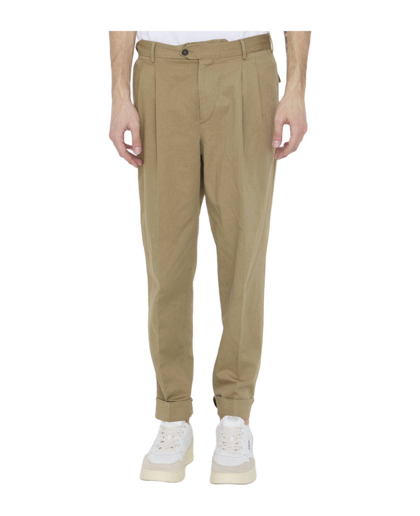 PT Torino Cotton And Linen Trousers - BEIGE