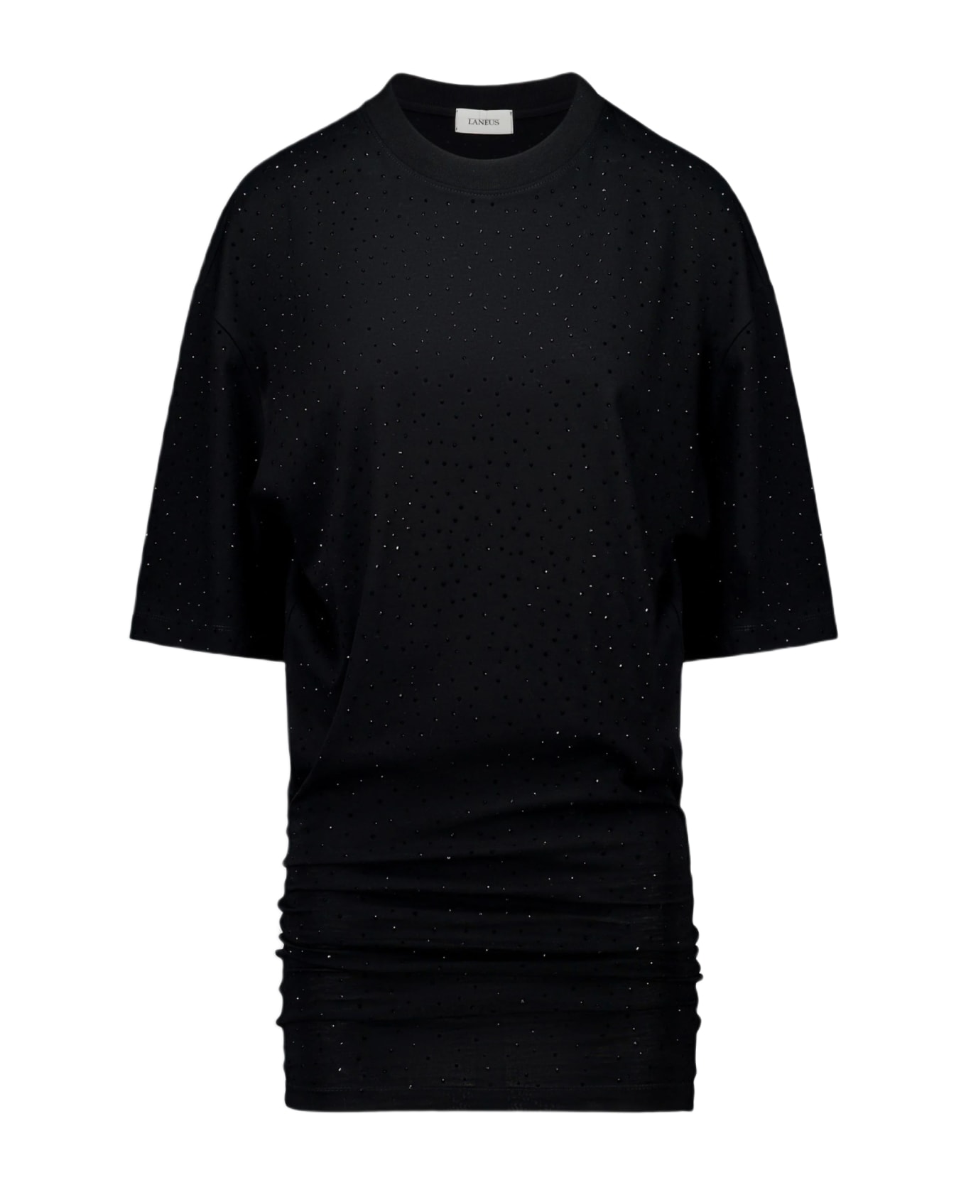 Laneus Jersey Dress Woman Black cotton mini dress with crystals - Jersey Mini Dress - Nero Tシャツ
